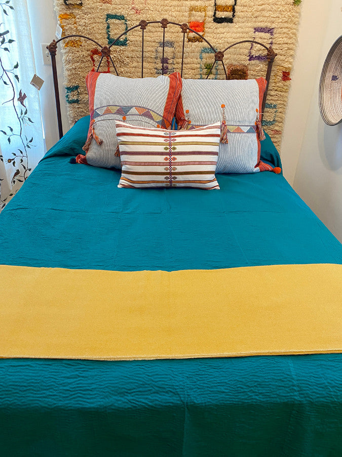 Tanka Stitched Light Weight Patchwork teal blue India. Cotton Bed Spread Coverlet India
