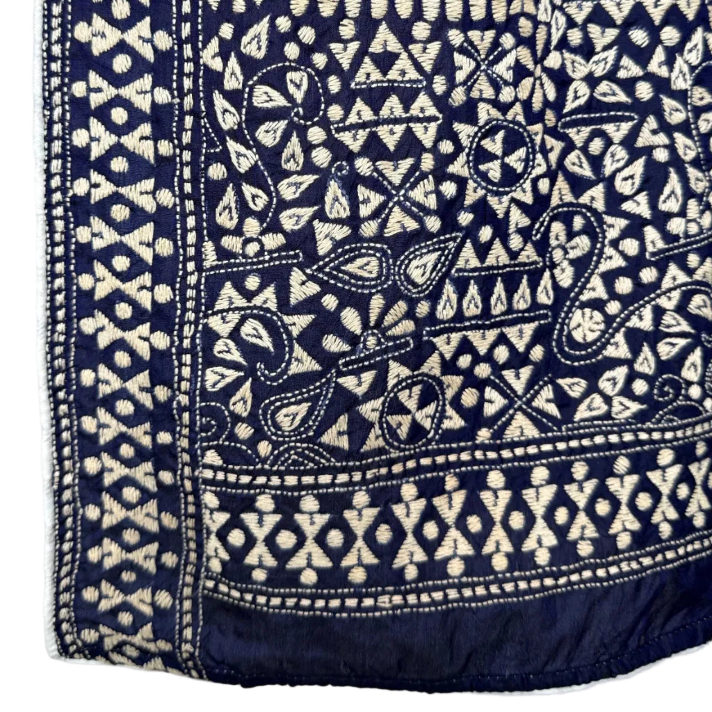 Hand Embroidered Maoon Kantha Silk Scarf India