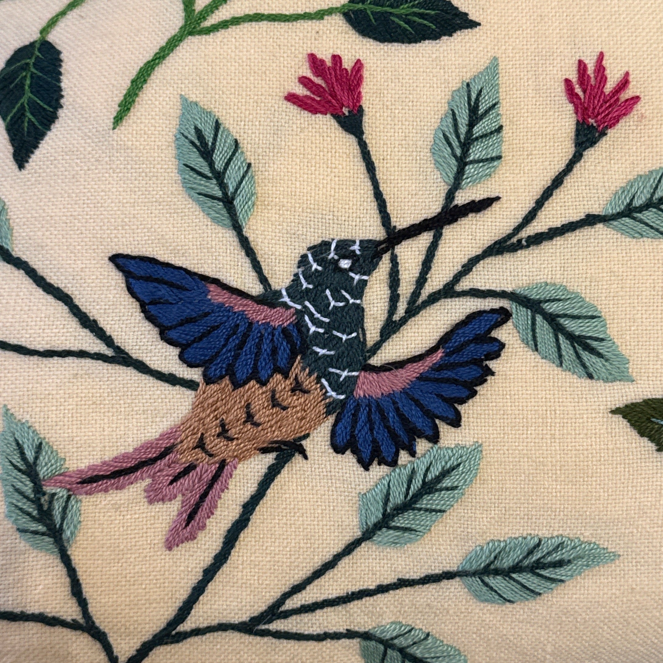 Handwoven and Hand Embroidered Hummingbird Pillow Guatemala