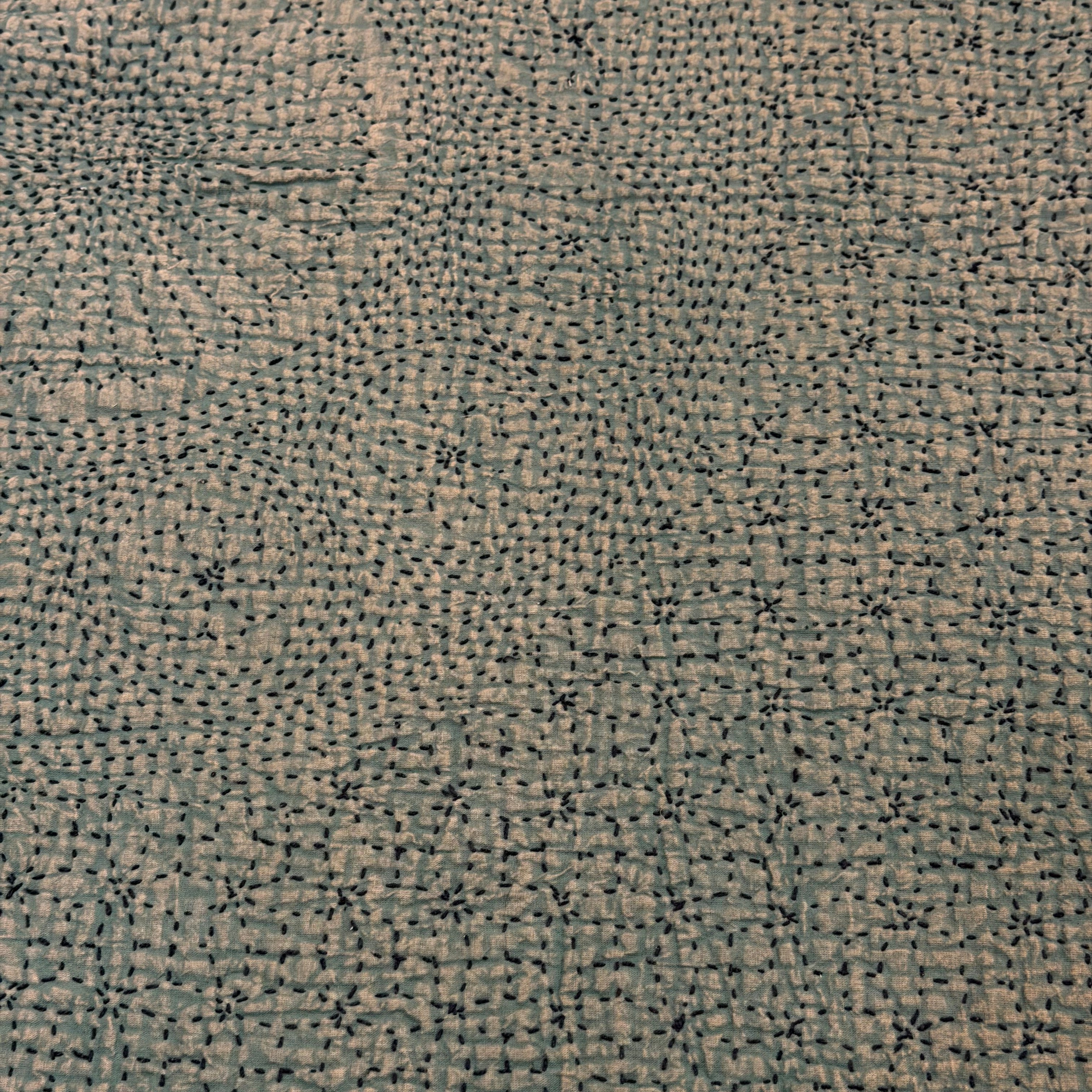 Hand Stitched Dusty Green Cotton Queen Quilt India