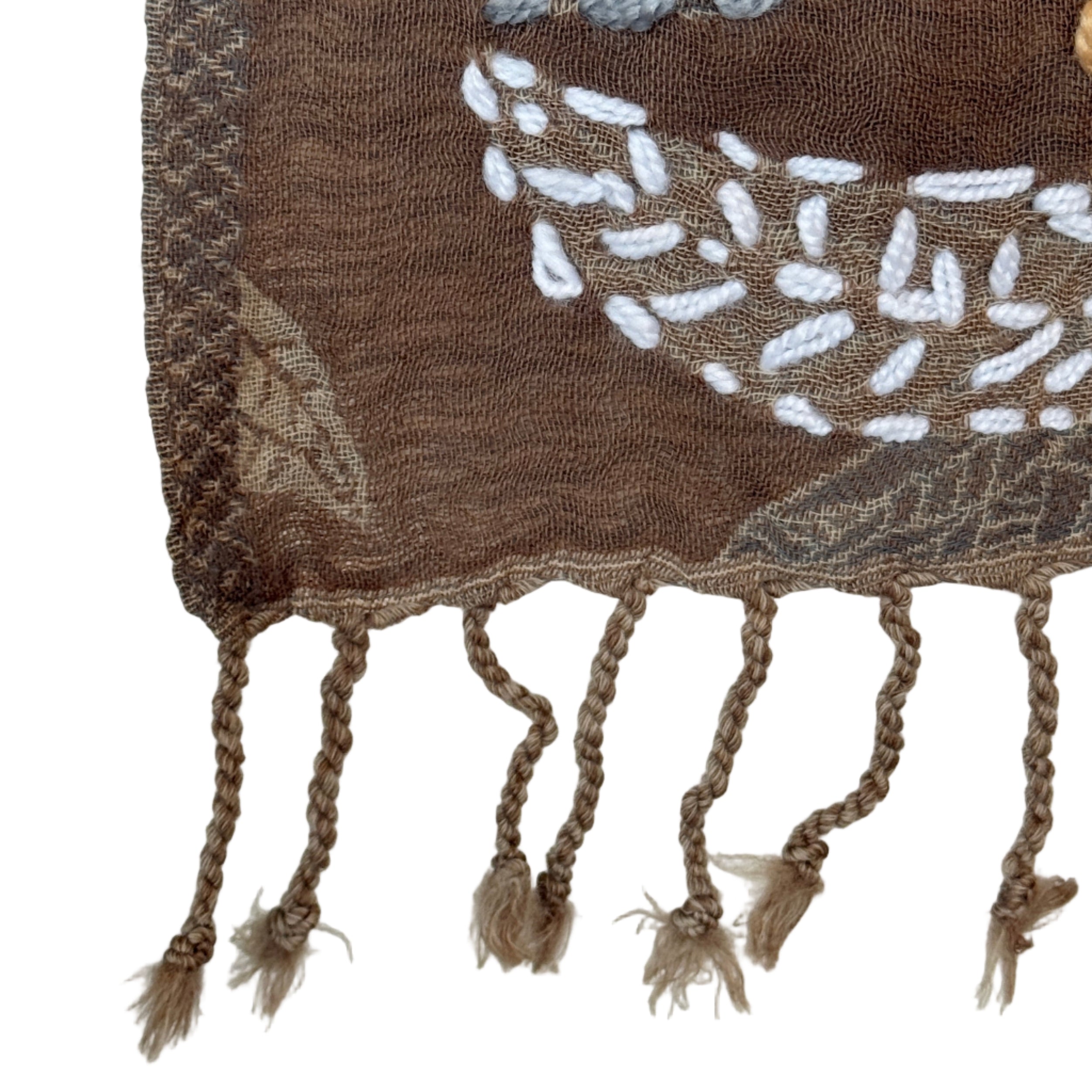 Woven & Hand Embroidered Taupe Wool Shawl