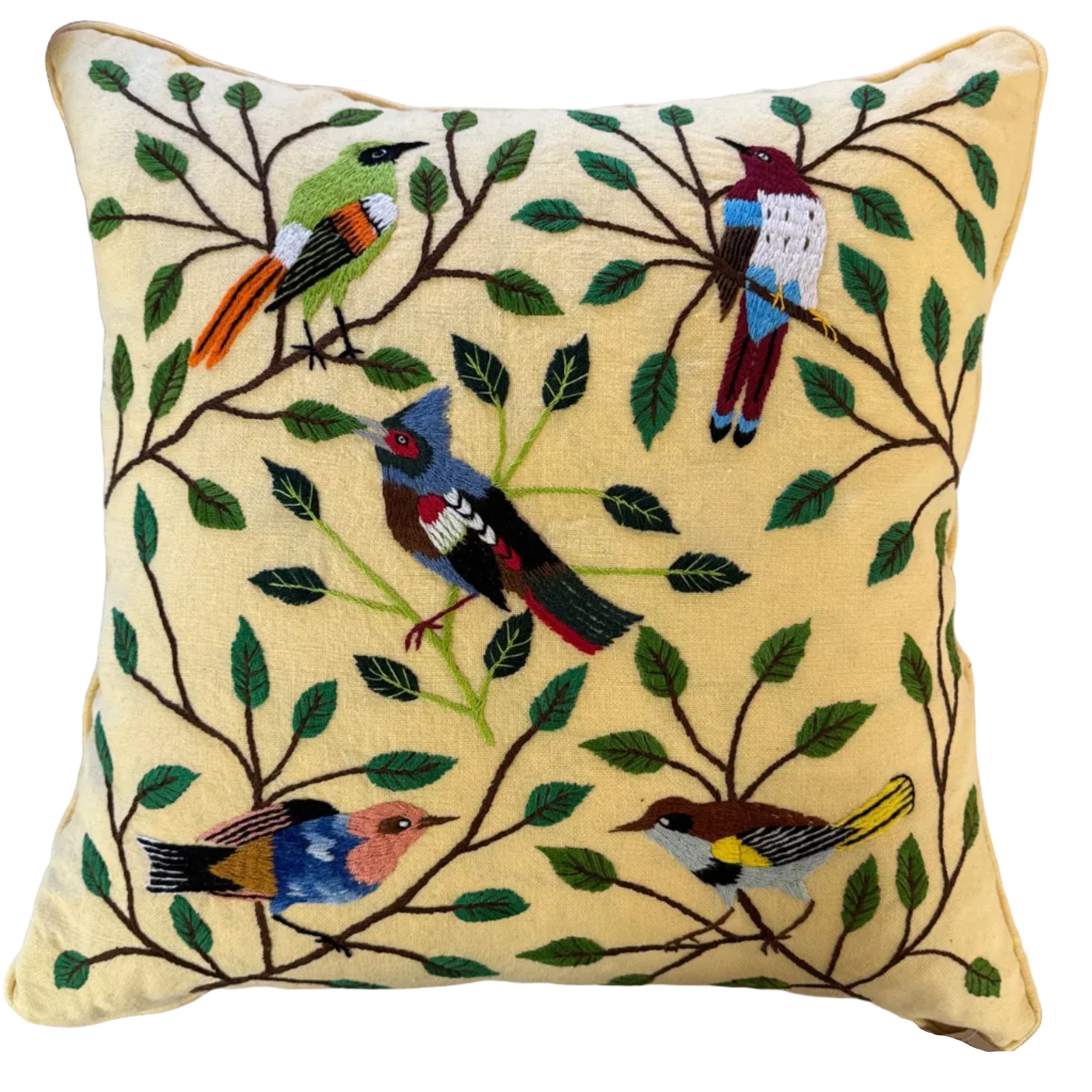 Handwoven and Hand Embroidered Butter Bird Pillow Guatemala