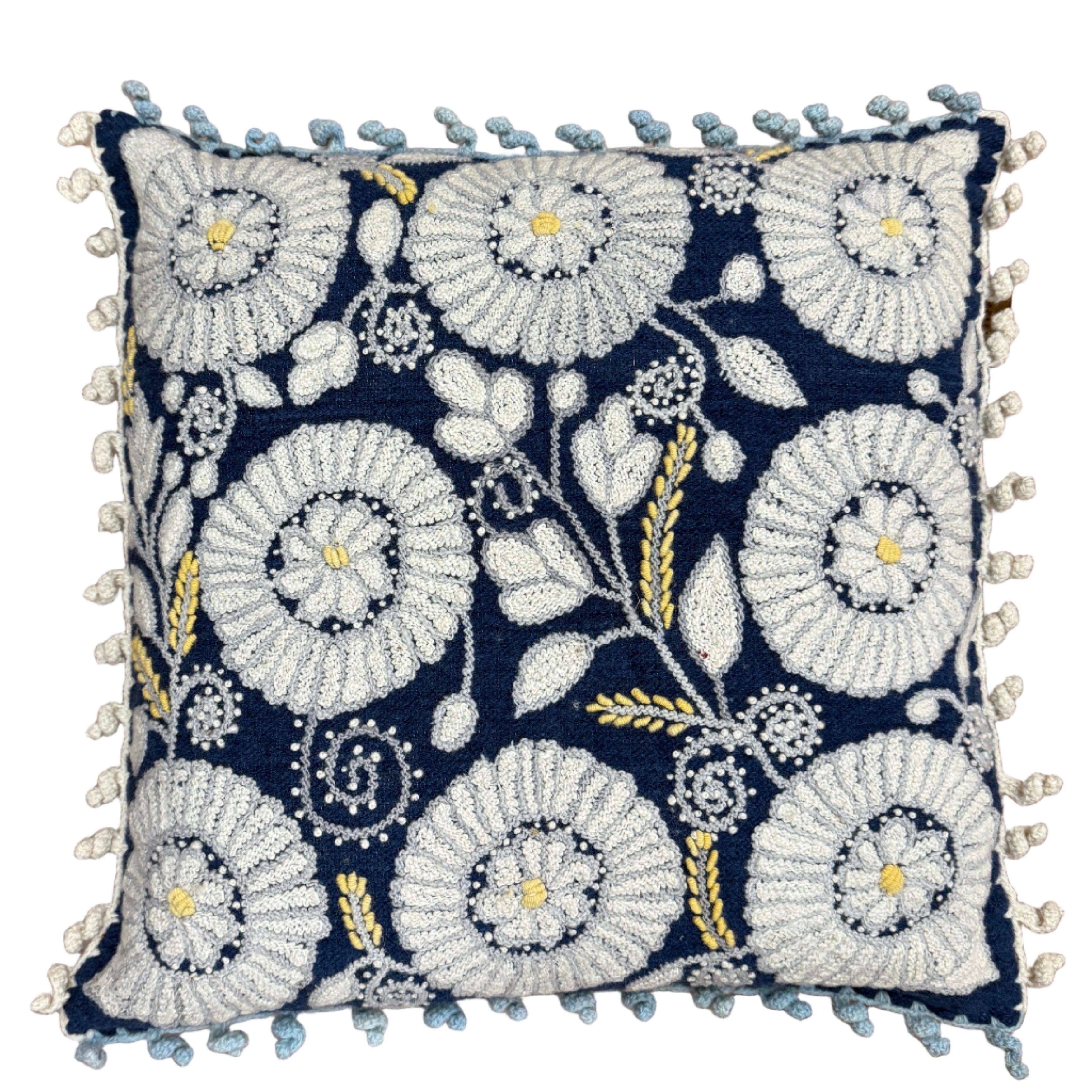 Embroidered Floral Wool Pillow Peru (18x18)