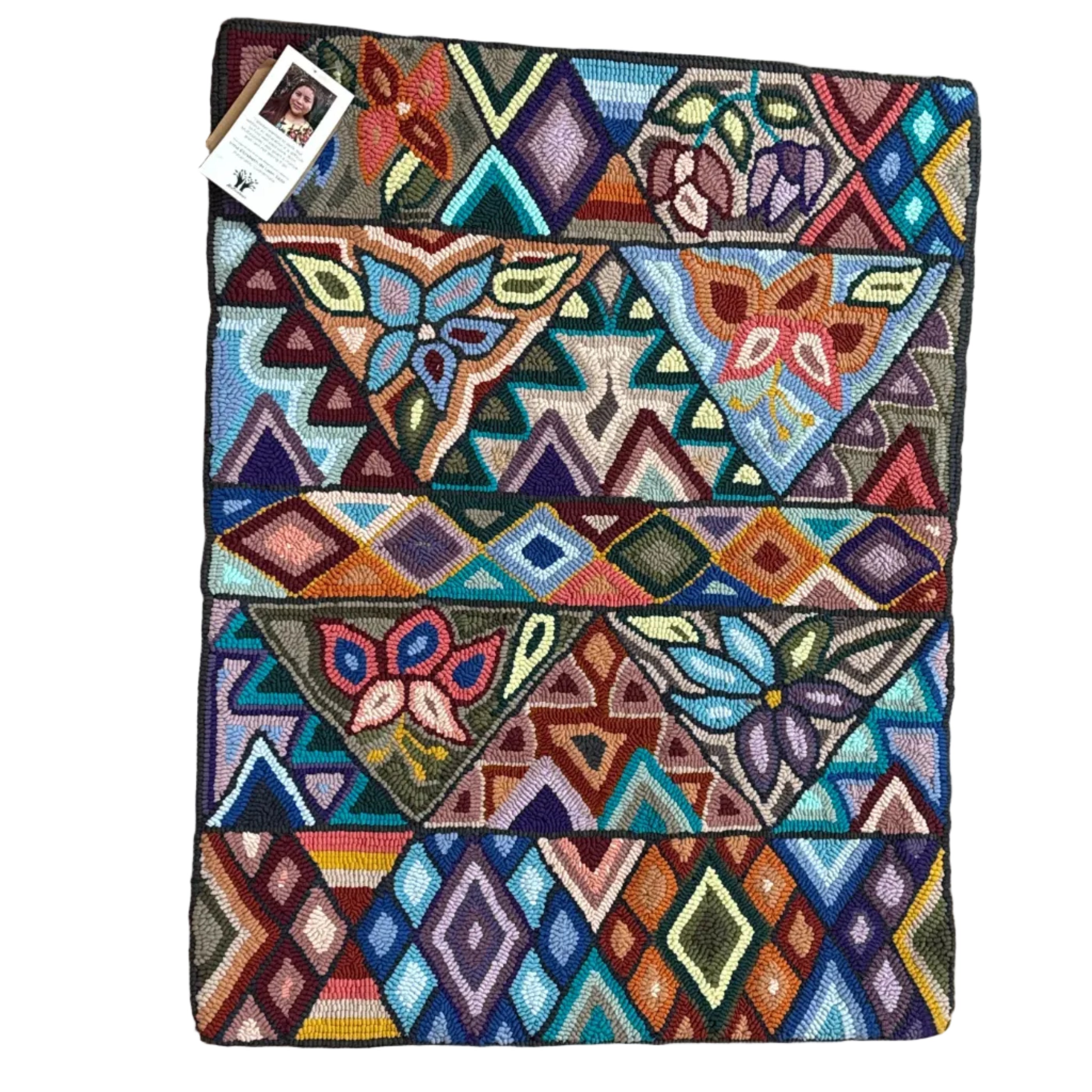 Medium Geometric Handmade Hooked Rug Recycled Clothing Guatemala