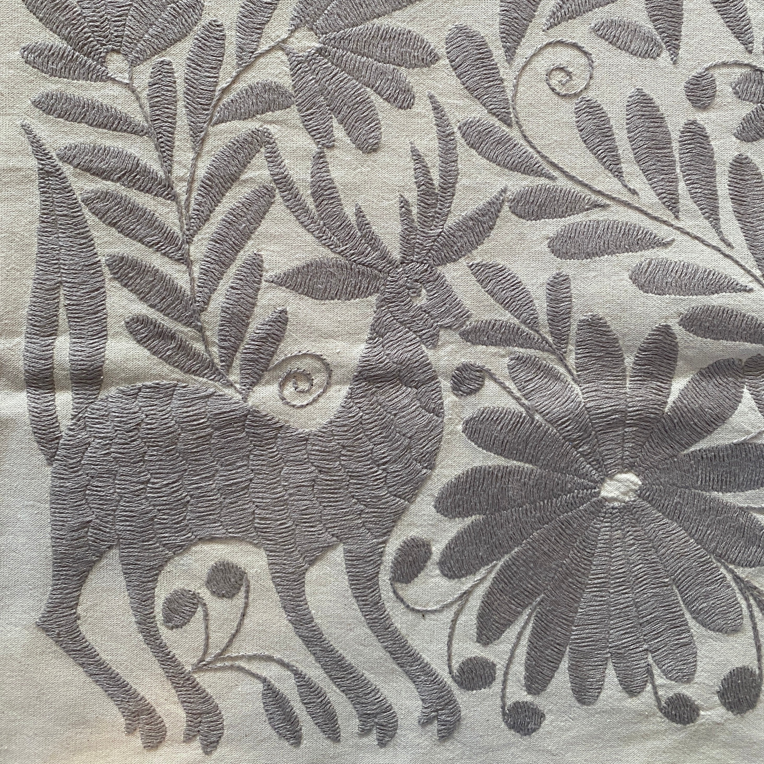 Otomi Hand Embroidered Light Grey Table Runner Mexico