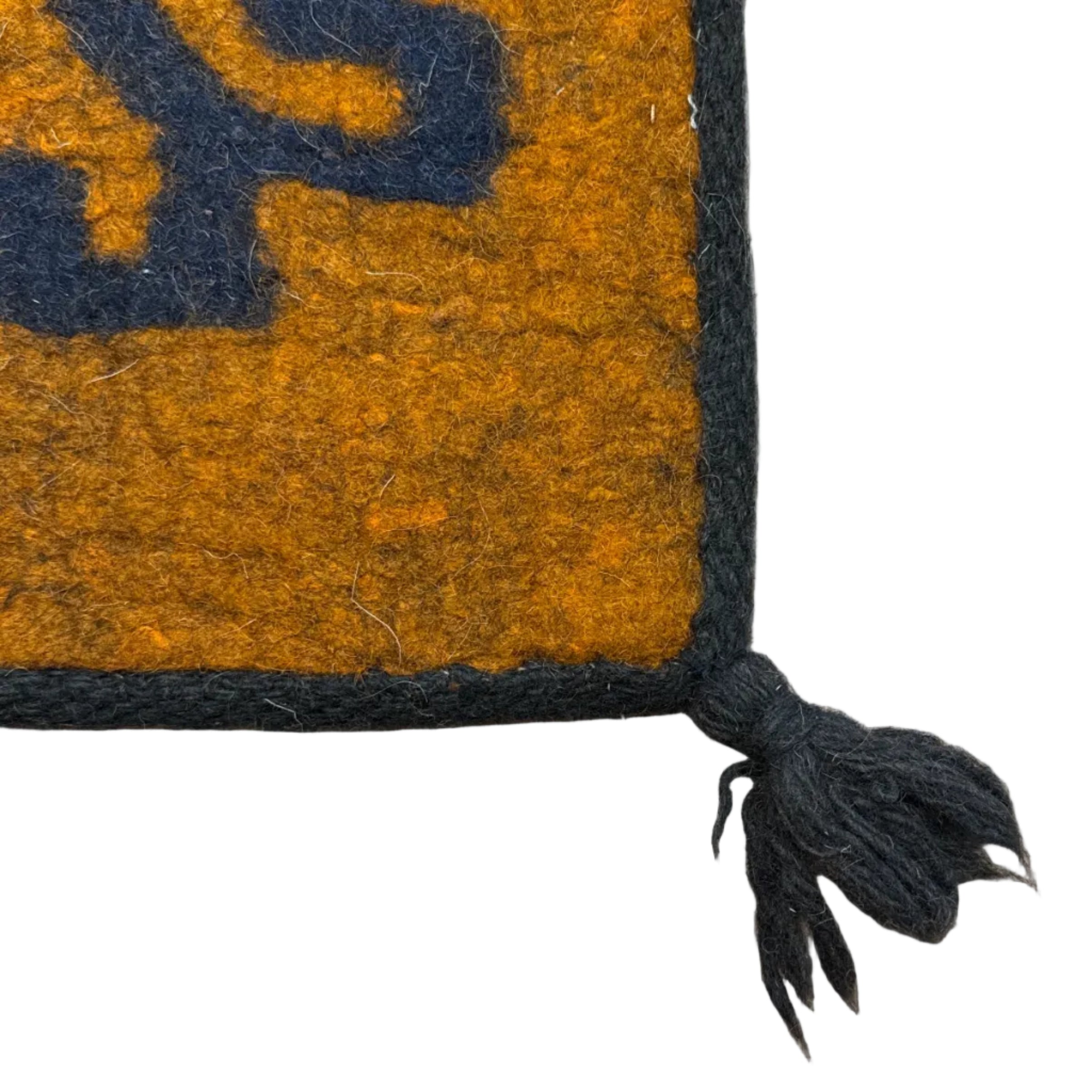 Handmade Wool Felt Ochre Flowers Rug Afghanistan (30x48)