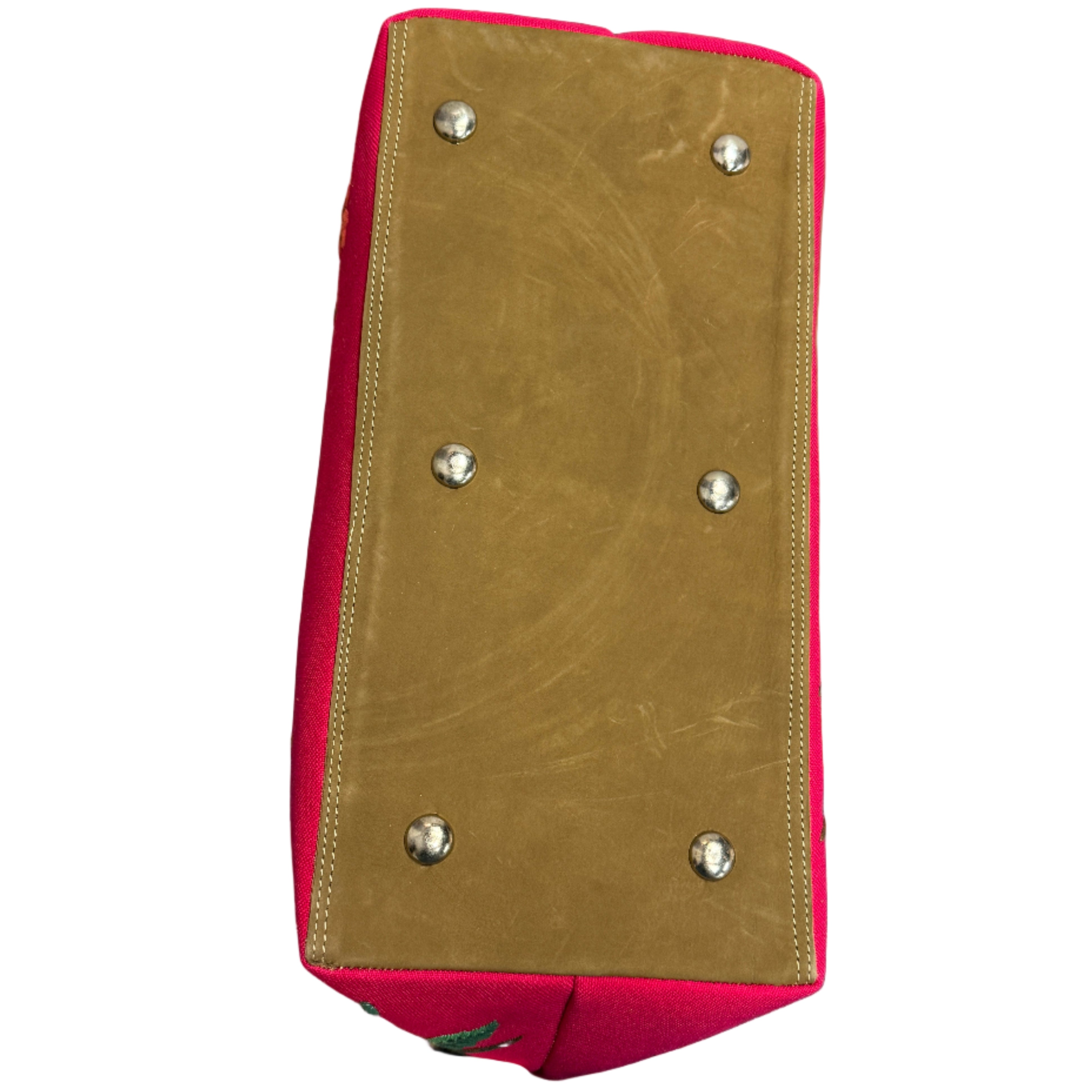 Handwoven Embroidered Raspberry with Leather Santiago Satchel Guatemala