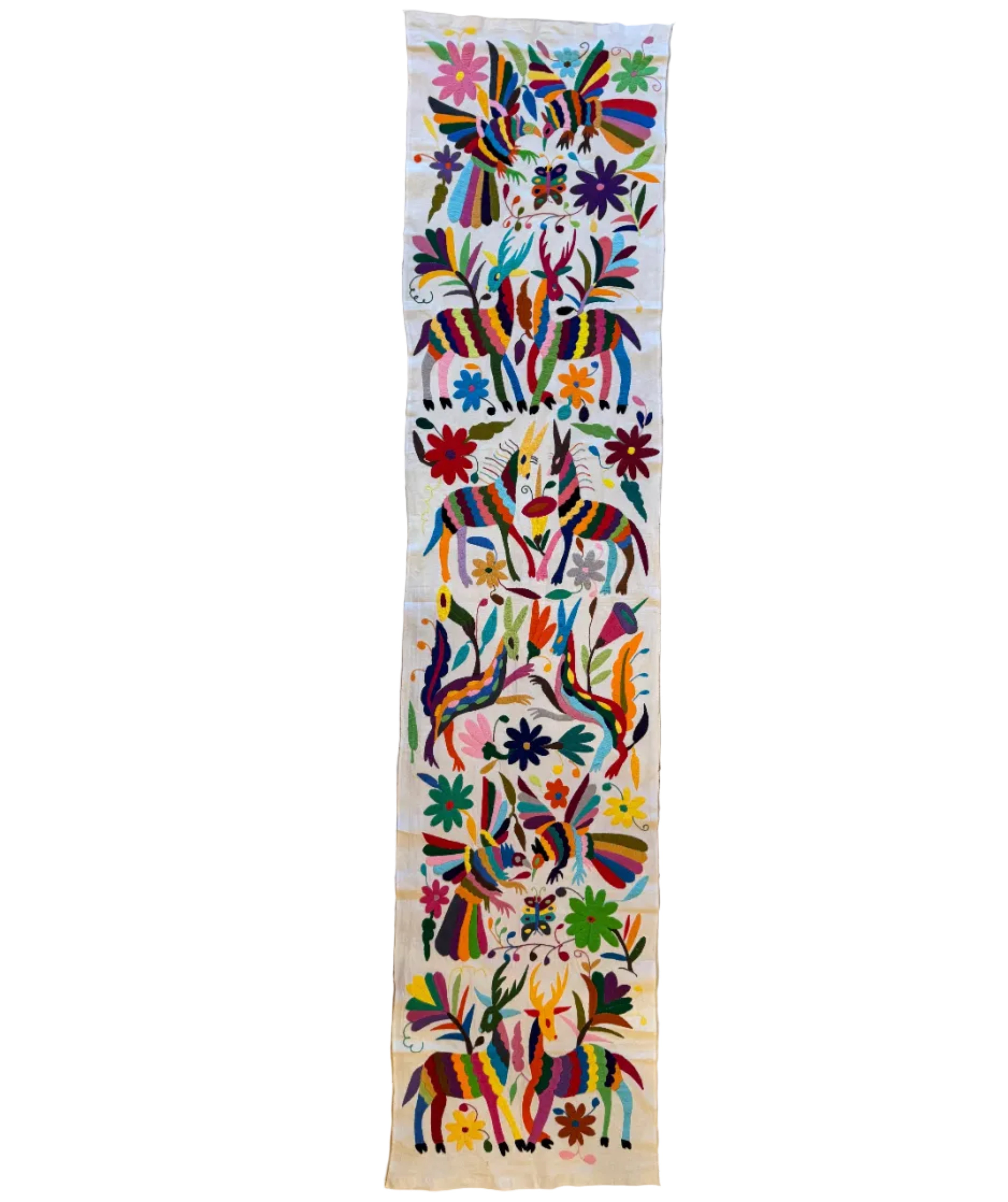 Embroidered Otomi Birds Table Runner Mexico