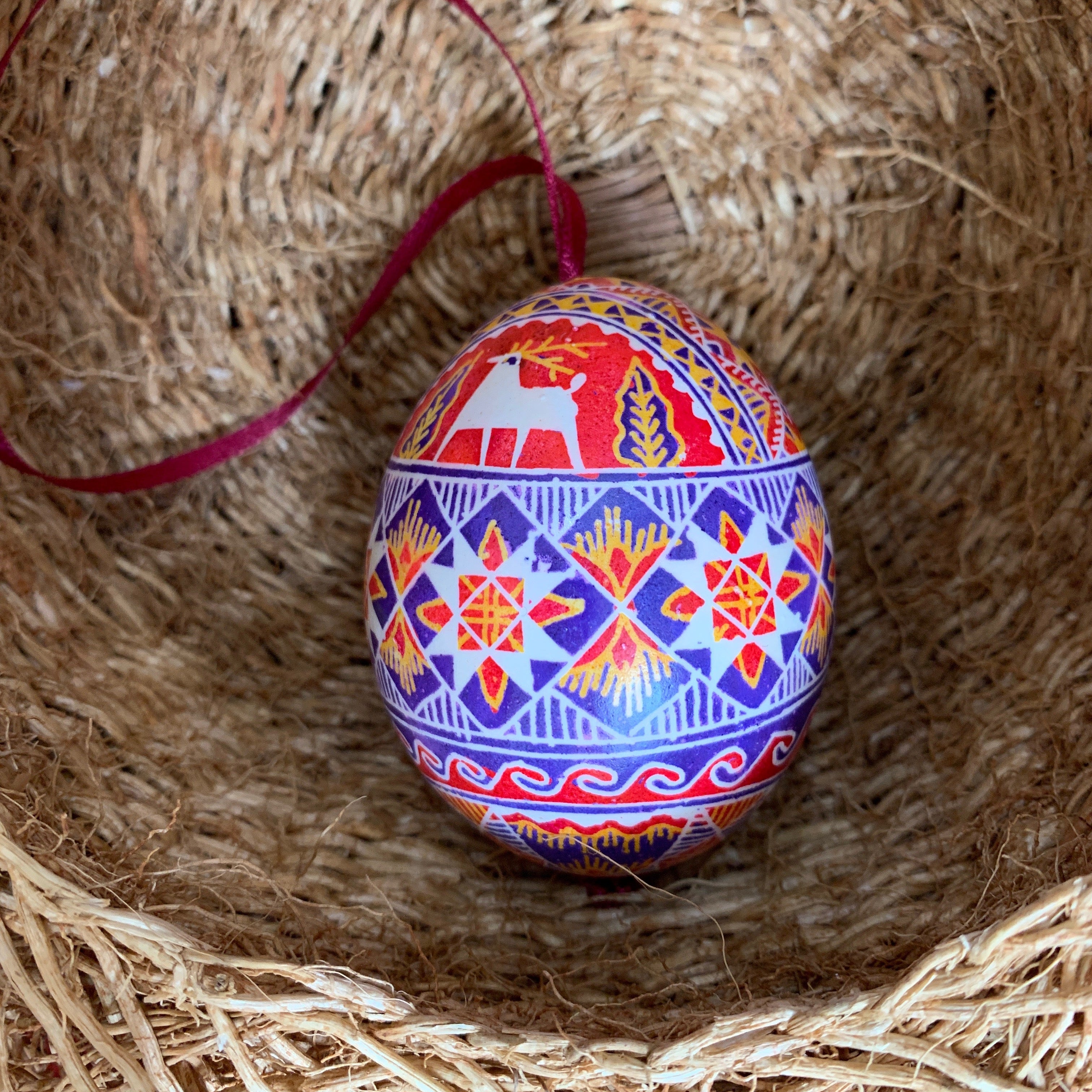 Hand Painted Pysanka Red Easter Egg Ukraine
