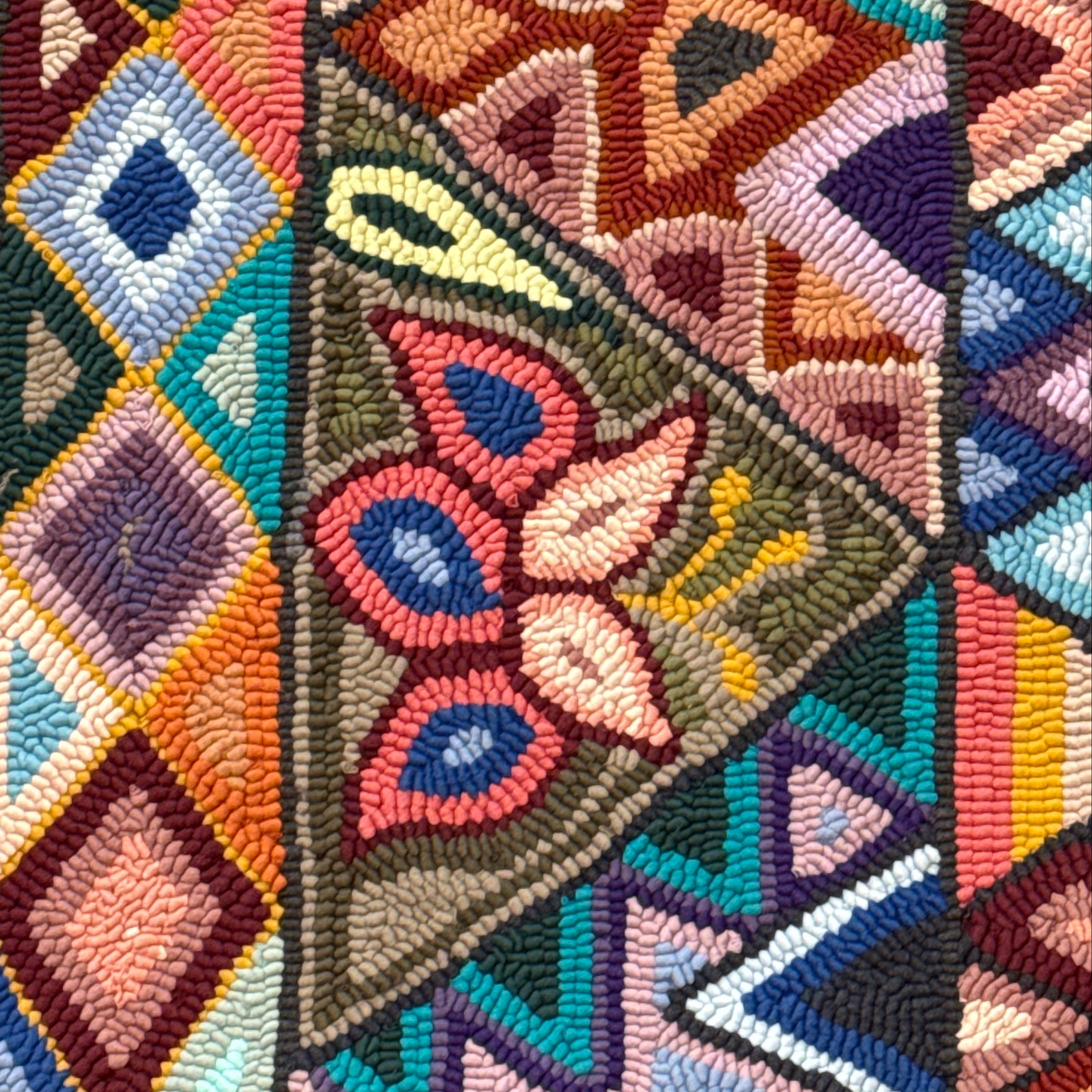 Medium Geometric Handmade Hooked Rug Recycled Clothing Guatemala