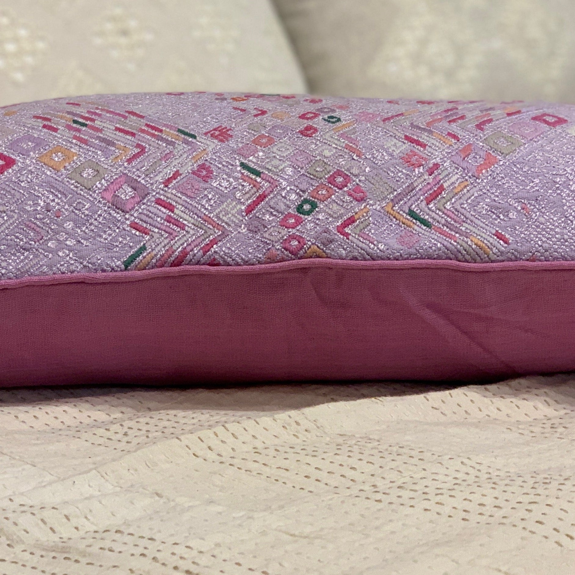 Handwoven and Embroidered Xejul Lumbar Guatemala (14x23)