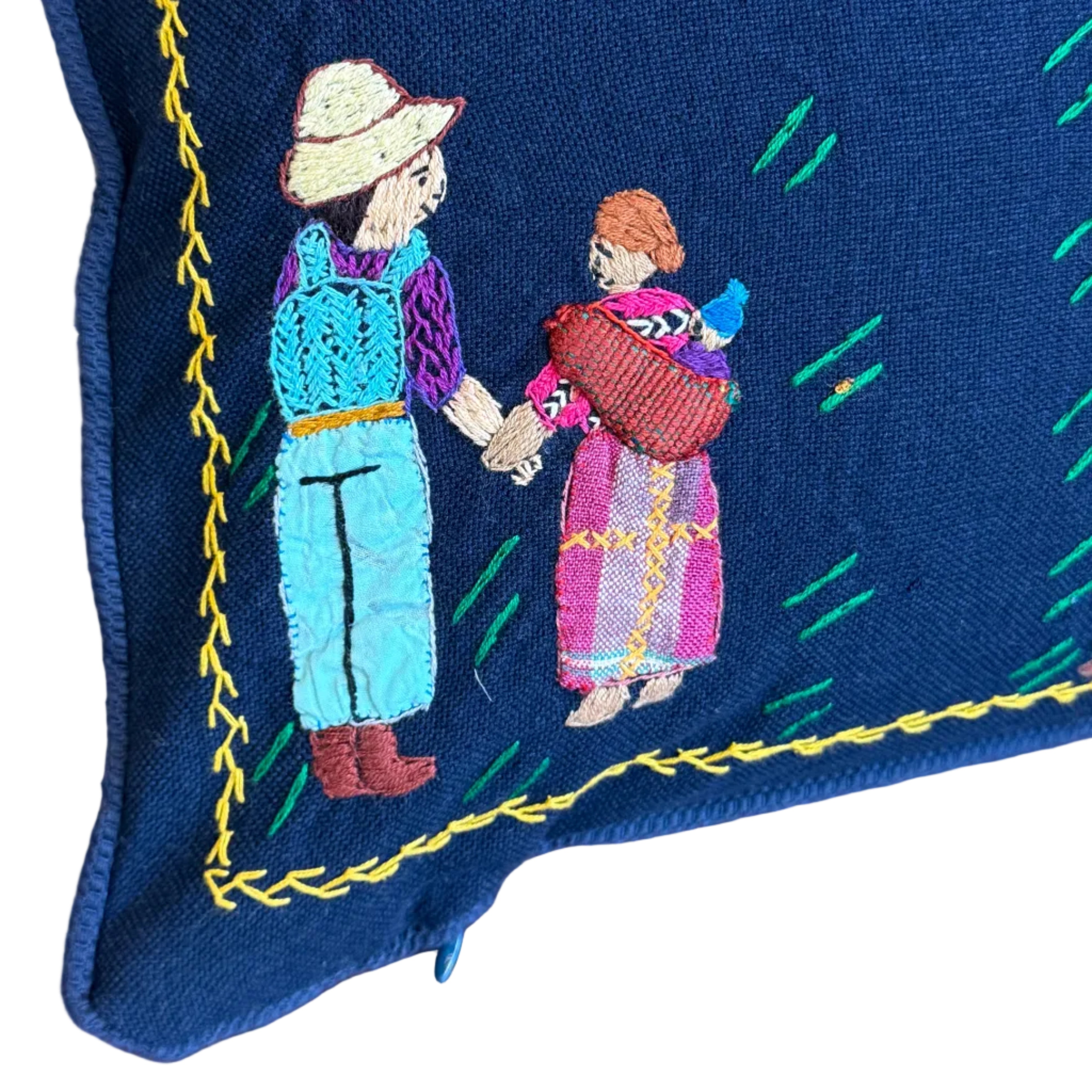 Handwoven and Embroidered Dance Story Cloth Pillow Guatemala (18x18)