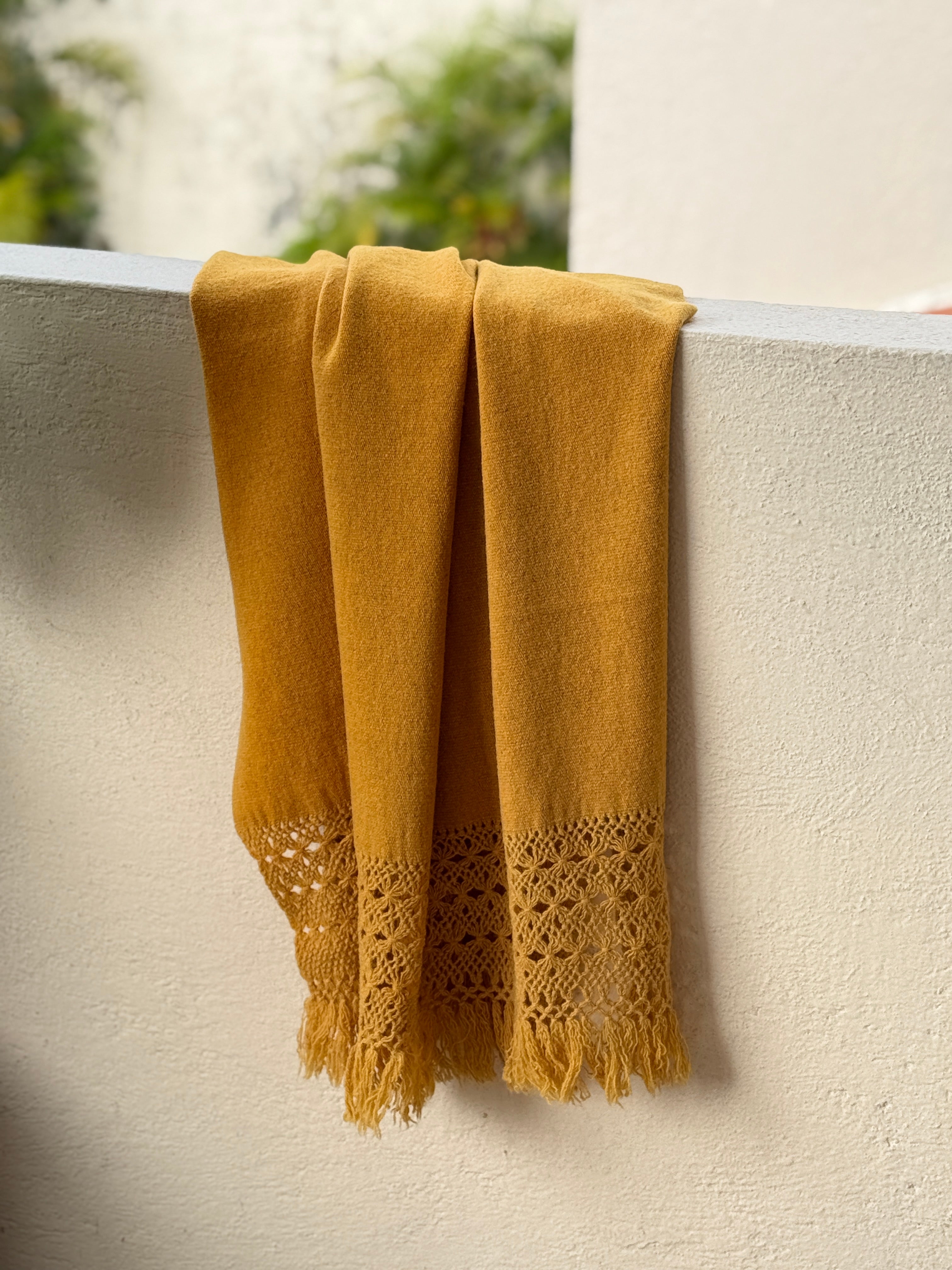 Handwoven Natural Dye Goldenrod Wool Rebozo Mexico