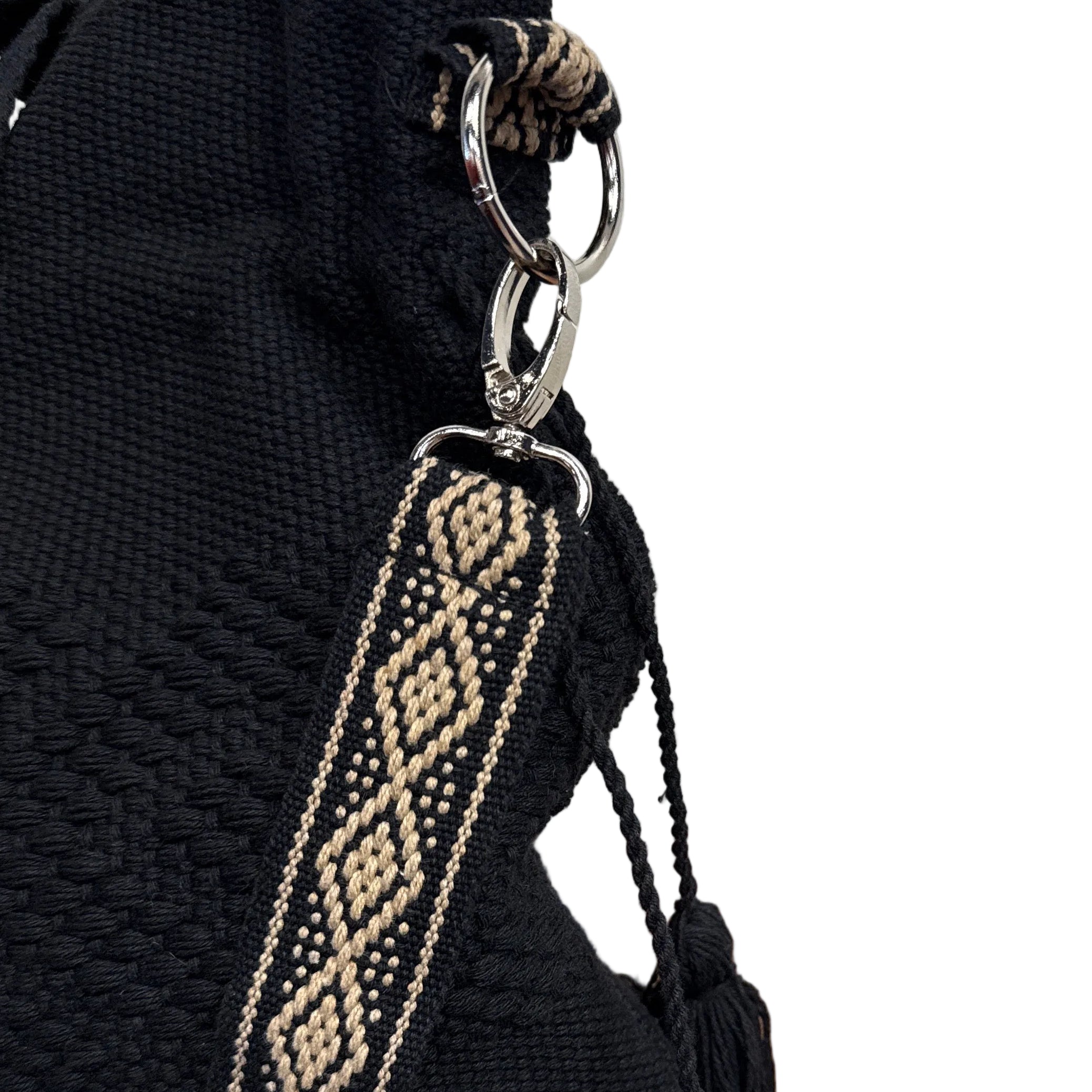 Handwoven Jalieza Cotton Black Satchel Mexico