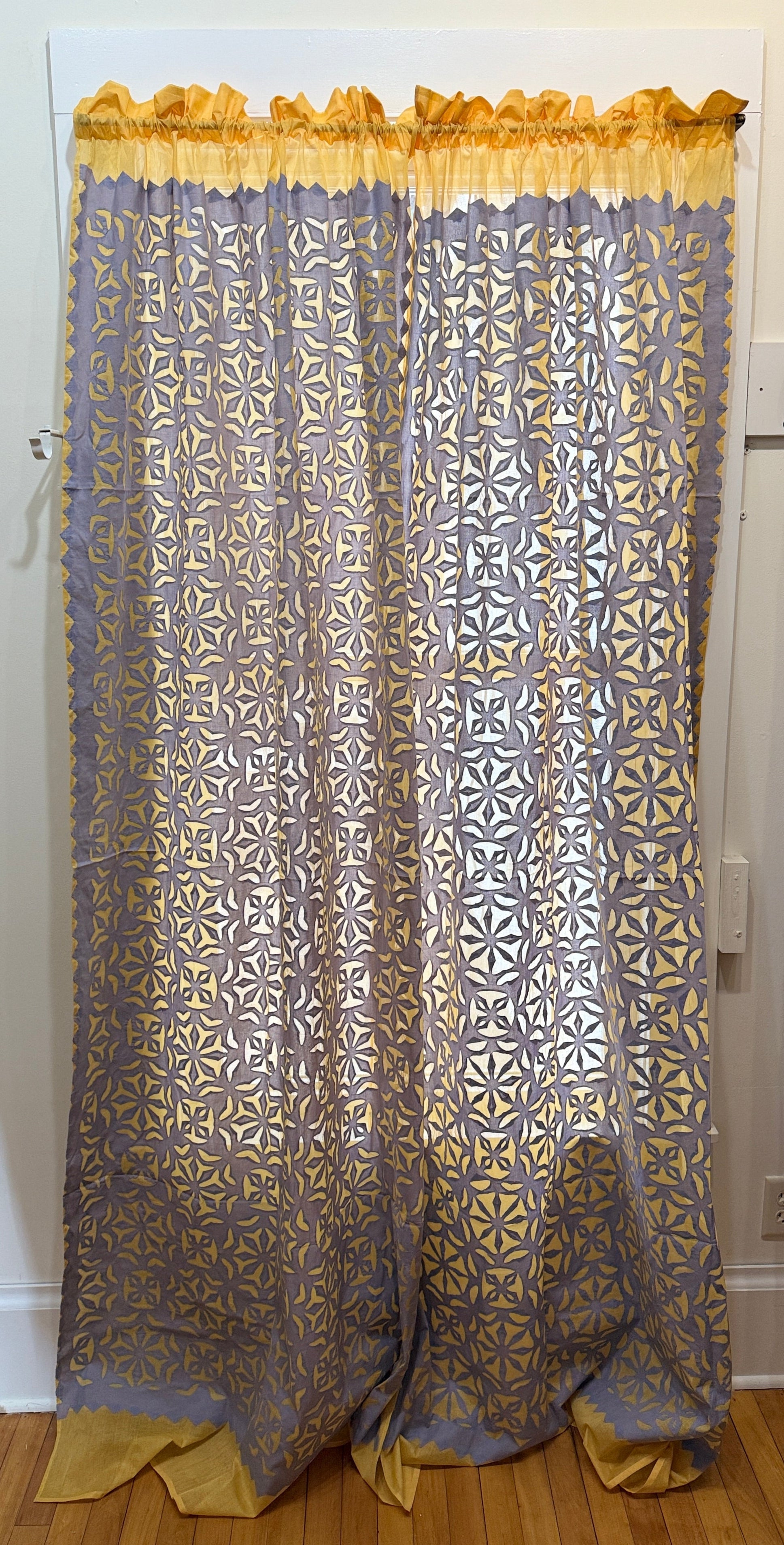 Appliqué Organza Hand Stitched Periwinkle Cotton Curtain Pair India