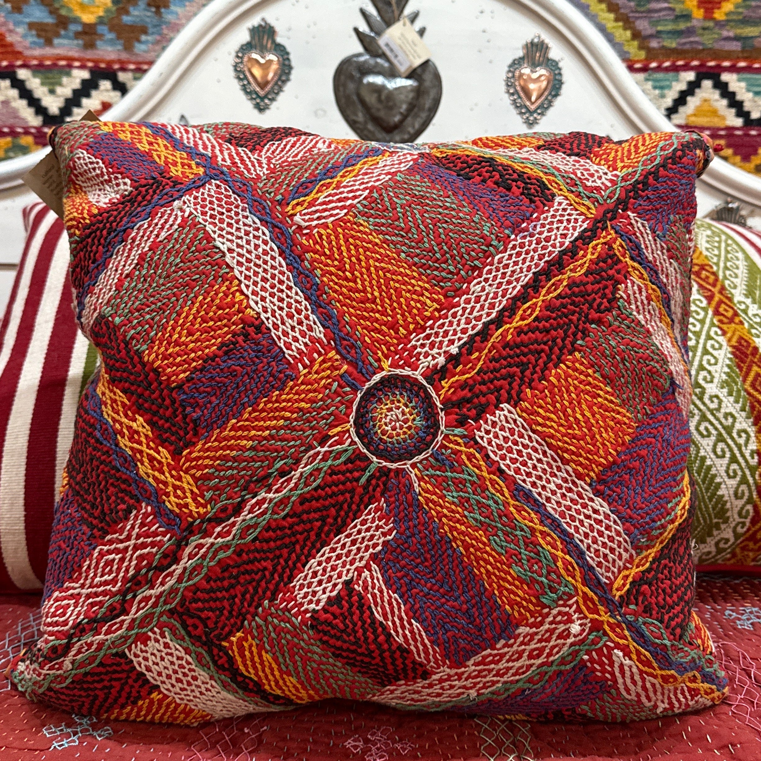 Hand Stitched Vintage Banjara Pillow India (17 x 17)