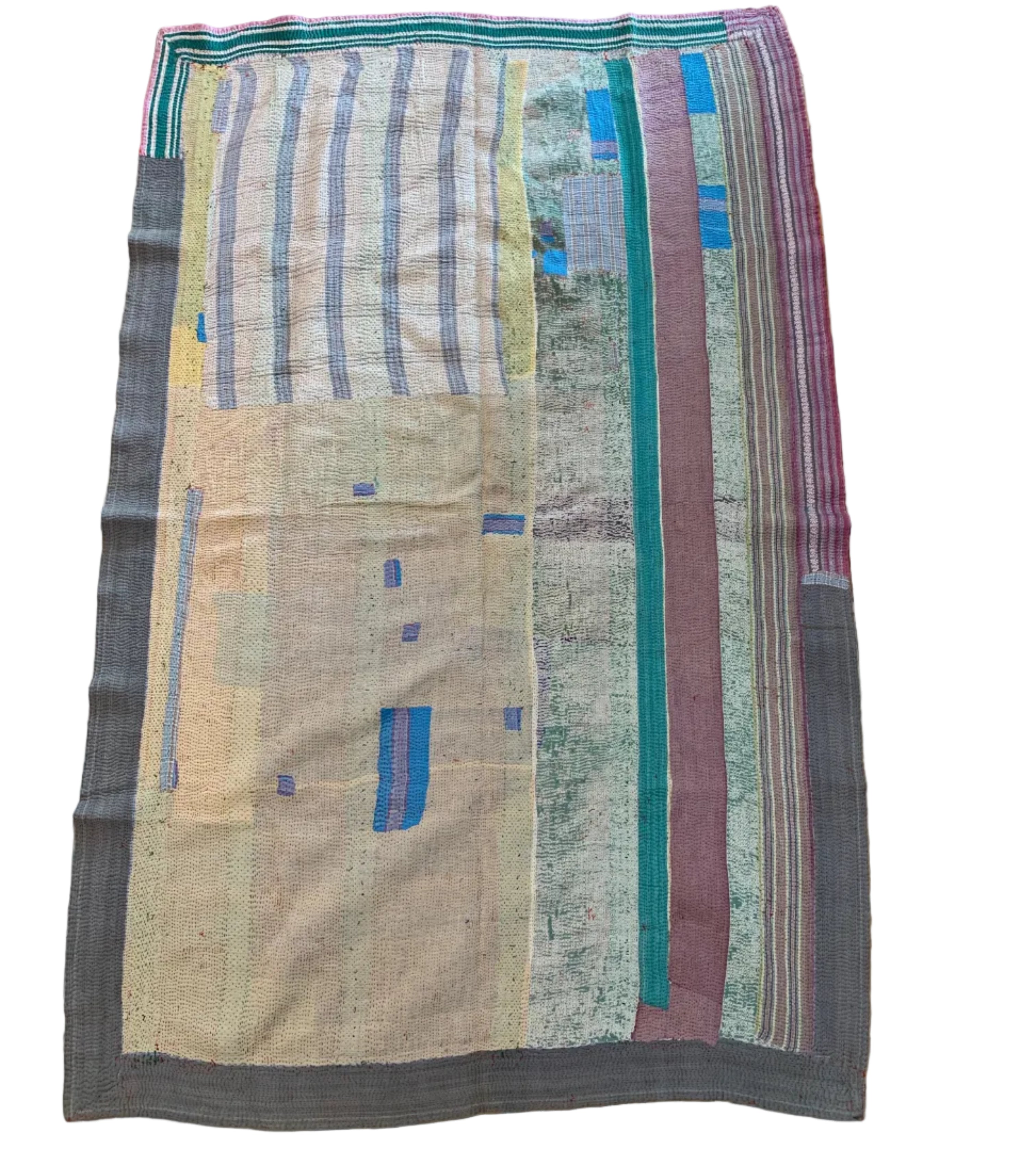 Handmade Kantha Red Lines Patchwork Quilt India