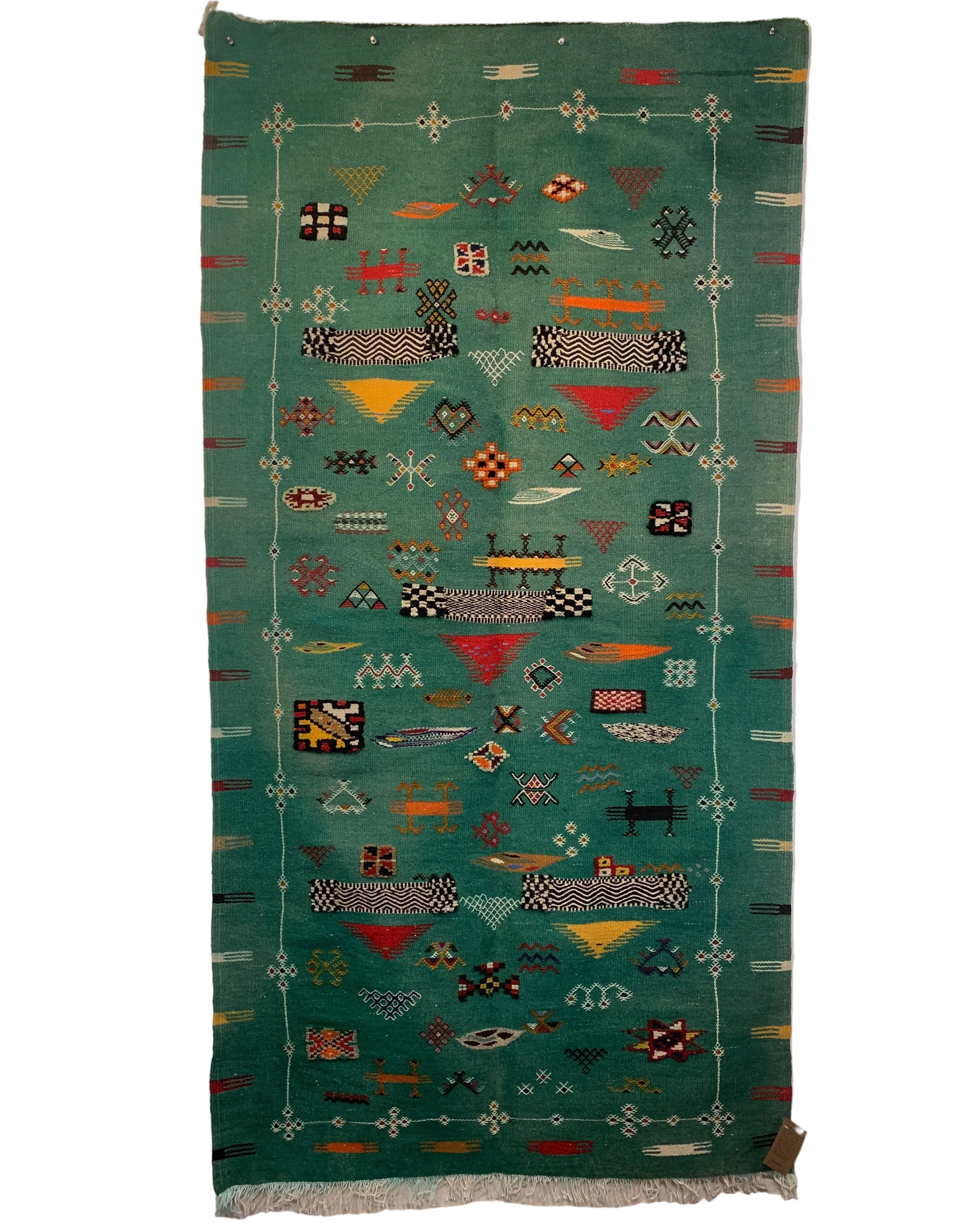 Handwoven Akhnif Knotted Green Wool Rug (4x7)