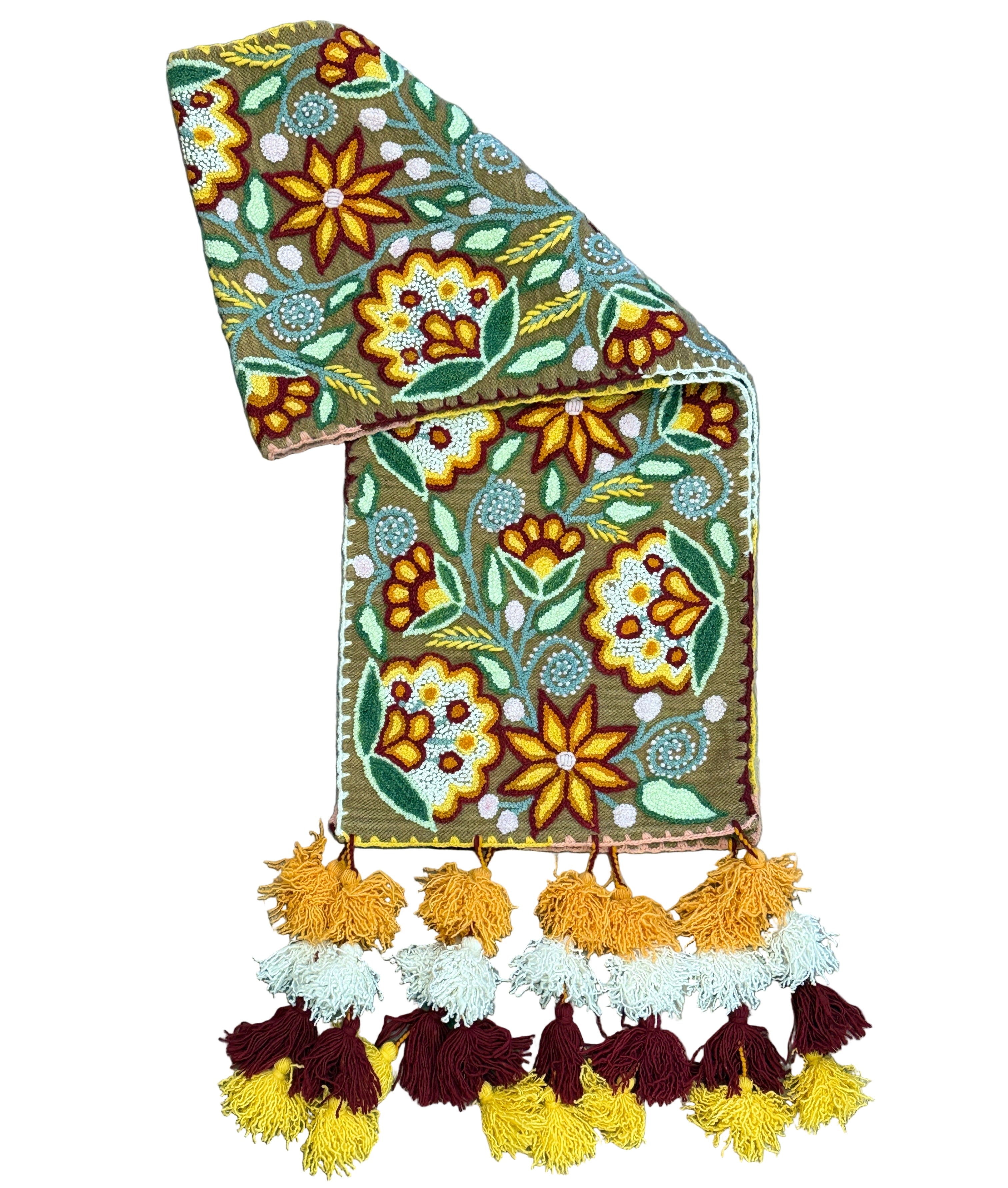 Embroidered Orange Wool Table Runner Peru