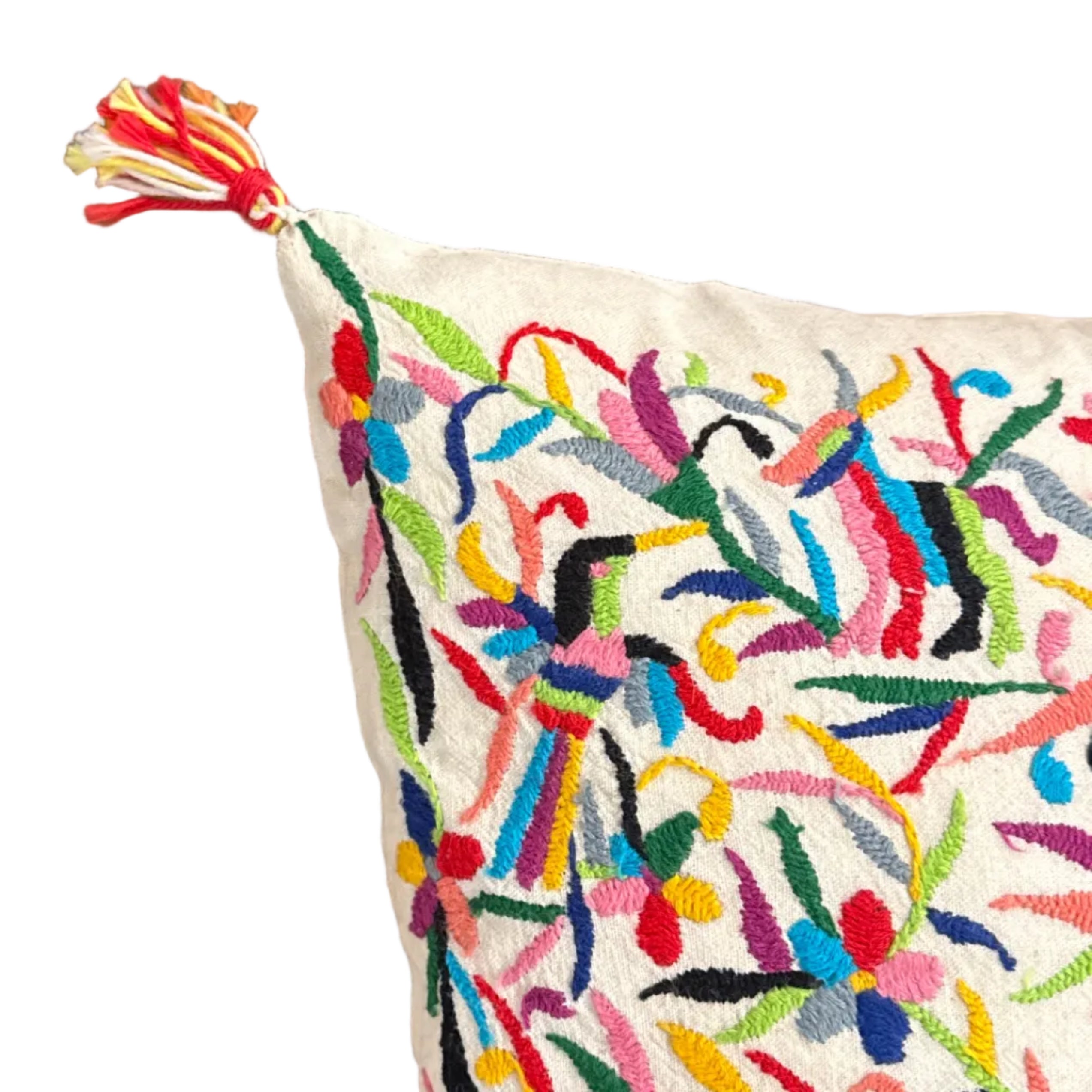Otomi Hand Embroidered Colorful Pillow Mexico