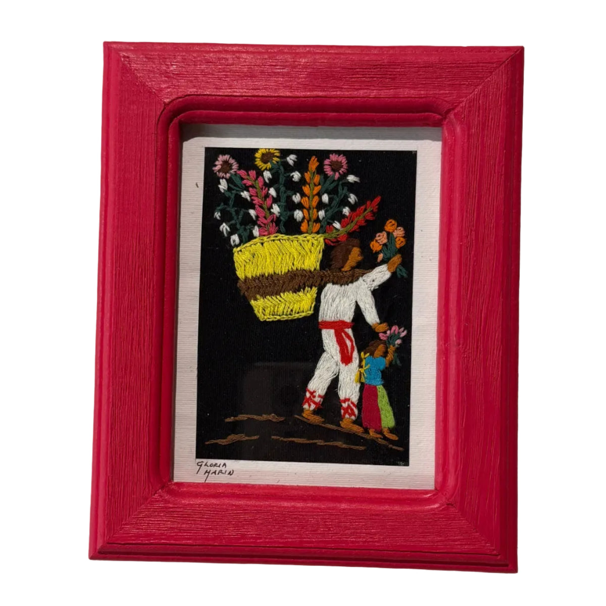 Embroidered Flower Basket Frame Mexico