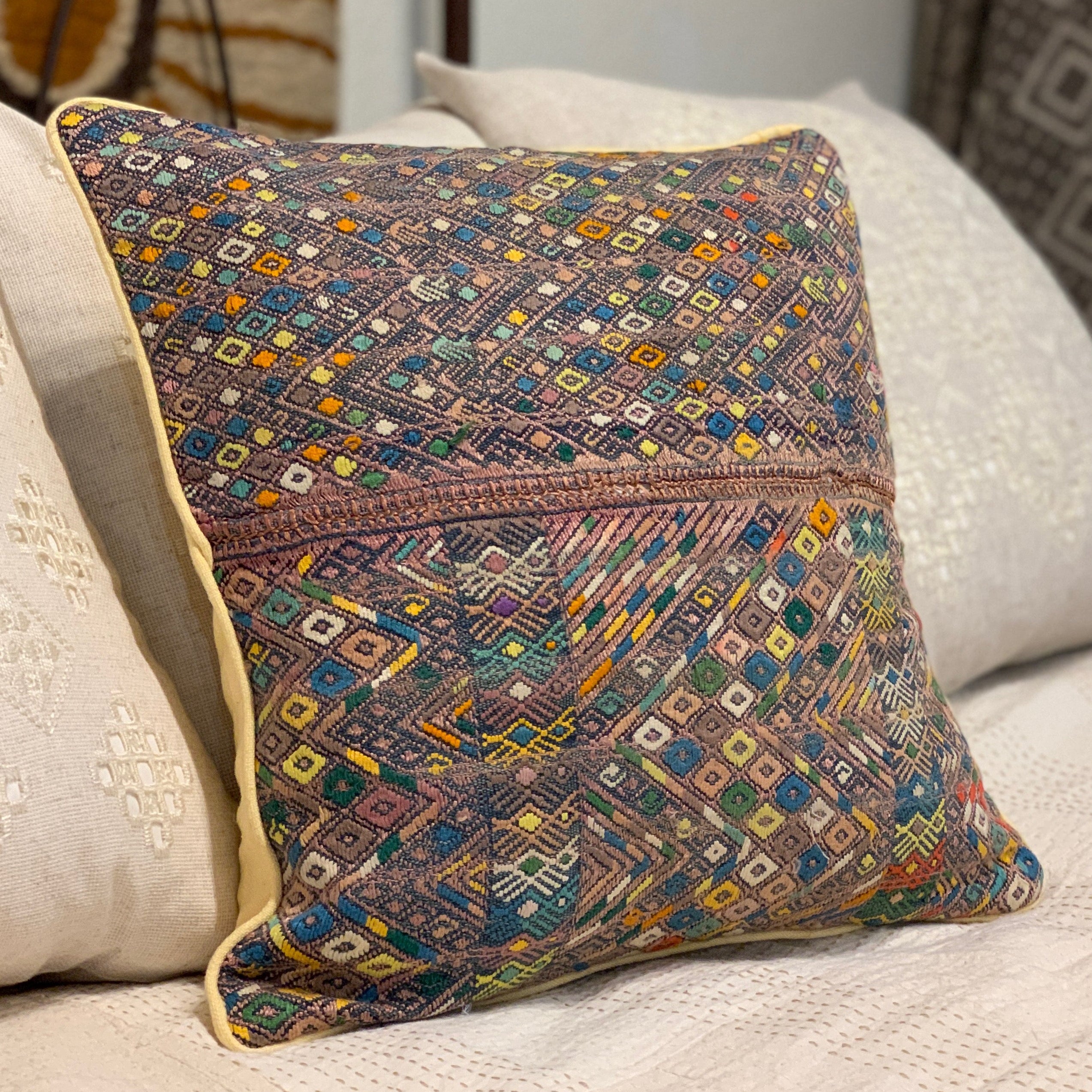 Handwoven and Embroidered Pillow Guatemala (16x16)