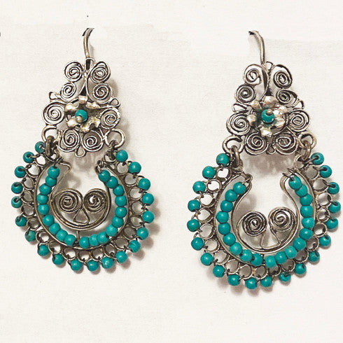 Handmade Filagree Silver Earrings with Beads 9 Mexico