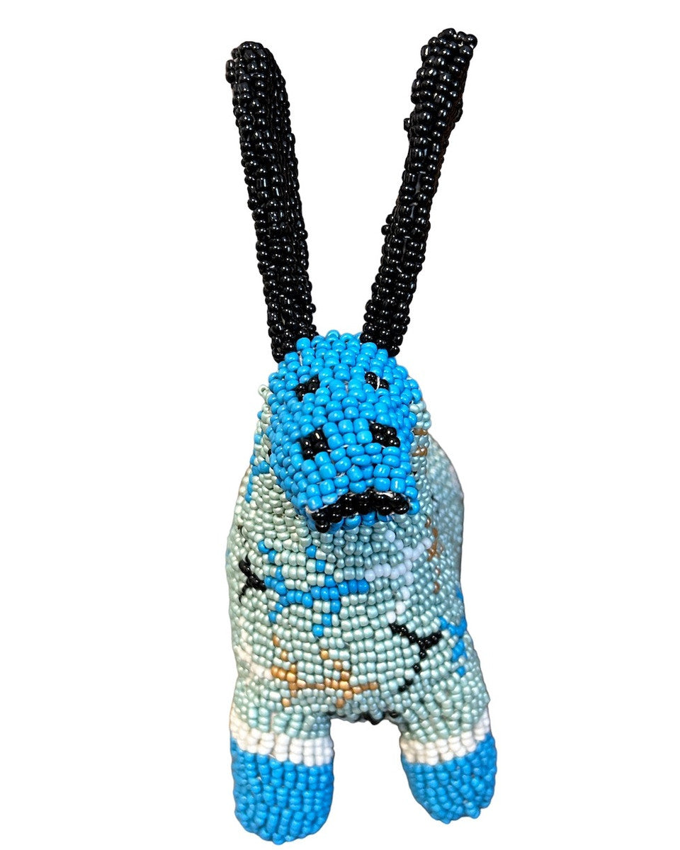 Monkeybiz Beaded Bunny South Africa Colors: aqua, robins egg blue, white, camel tan and black.