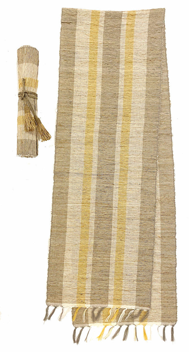 Handwoven Vetiver Table Runner 3 Indonesia. Colors: creamy off white, chalky taupe and golden sand.