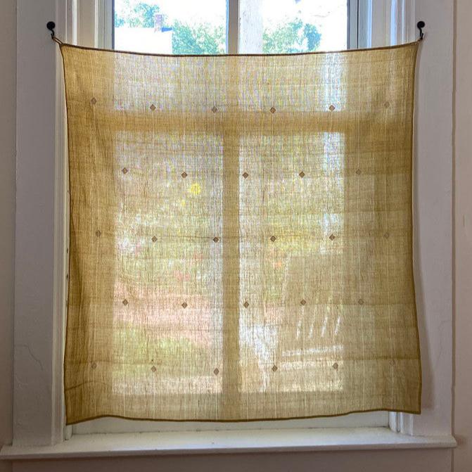 Handwoven Organic Cotton With Inlay Cafe Curtains India (35" x 35") golden wheat and white India