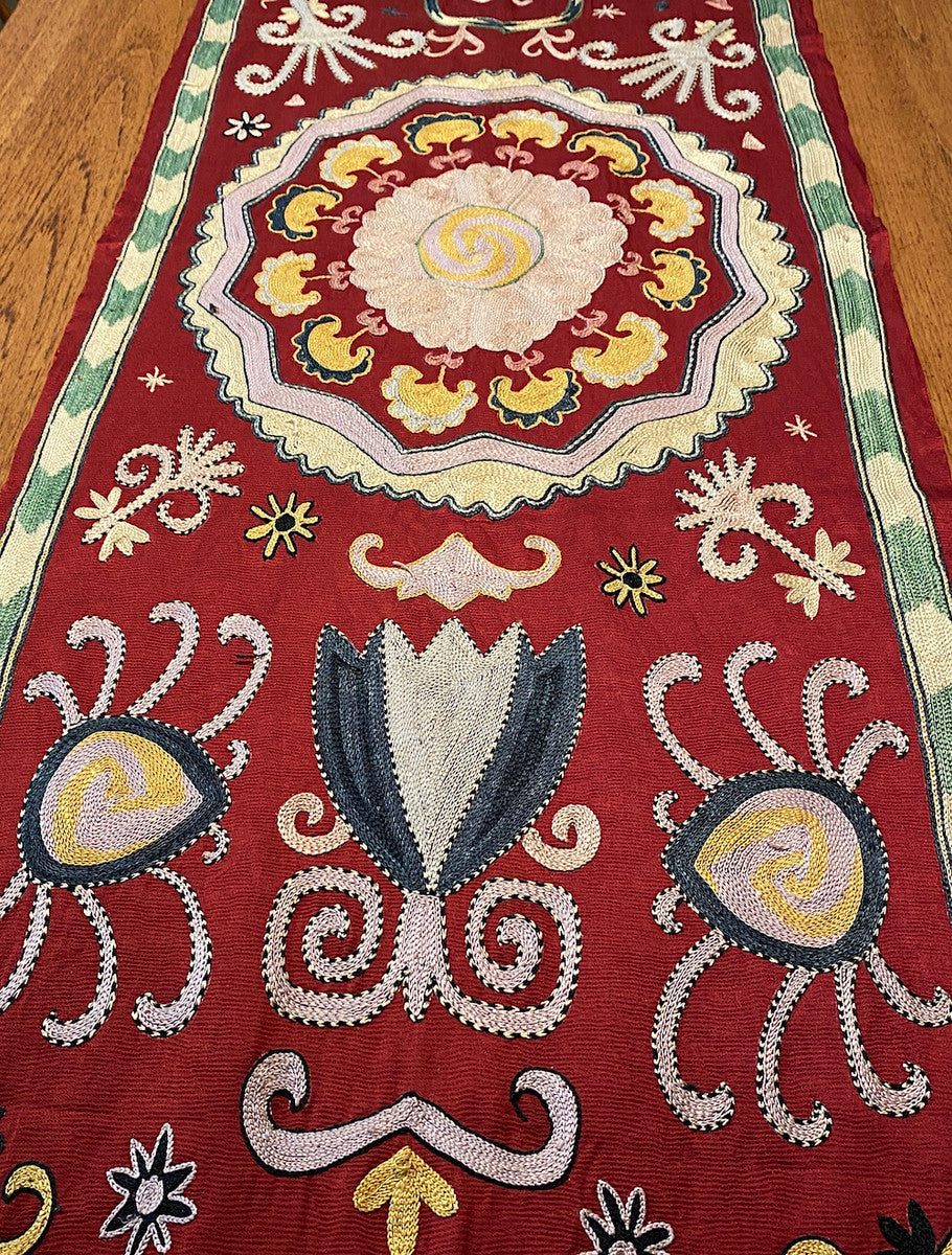 Hand Embroidered Silk Wall Hanging/Table Runner D Uzbekistan