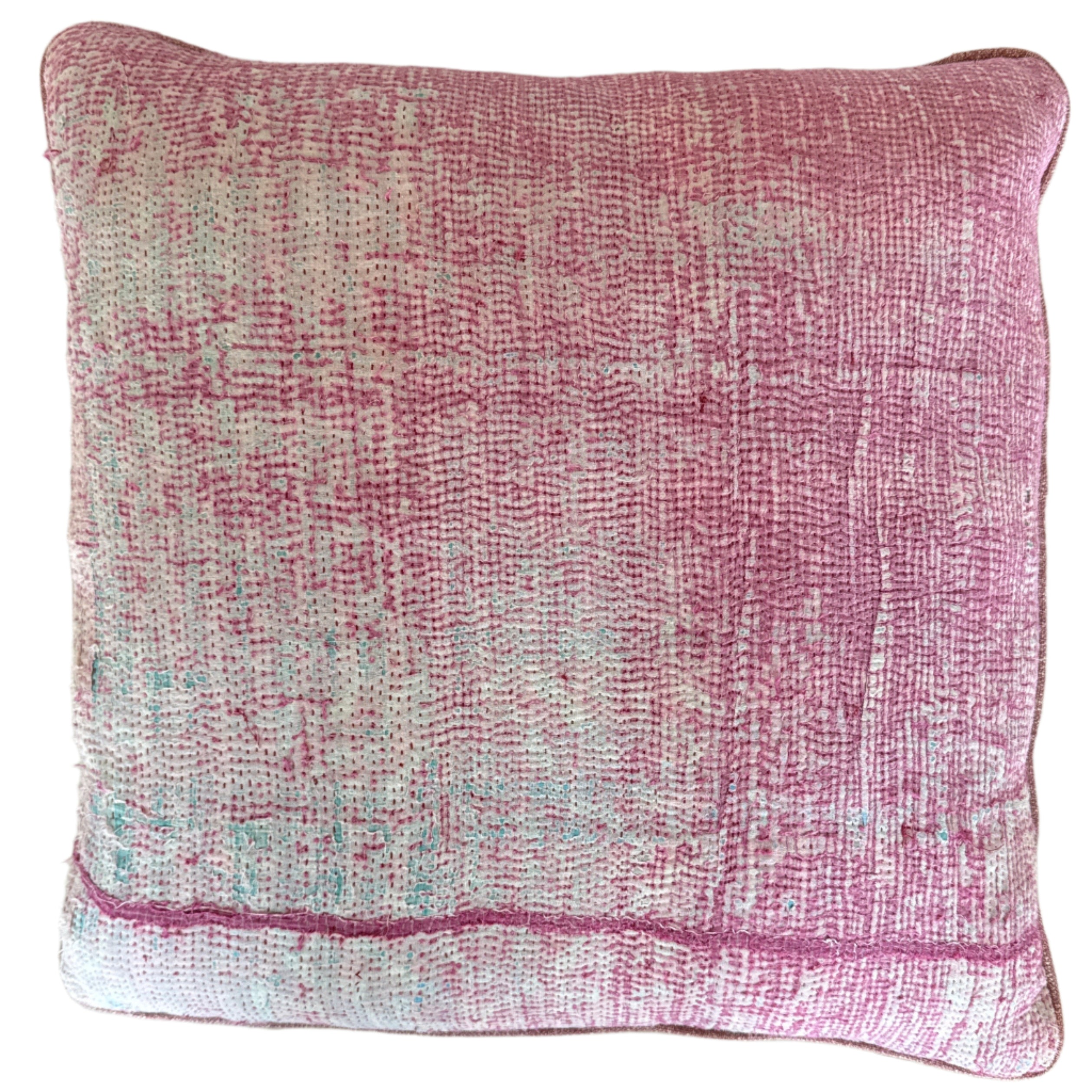 vintage kantha pink pillow