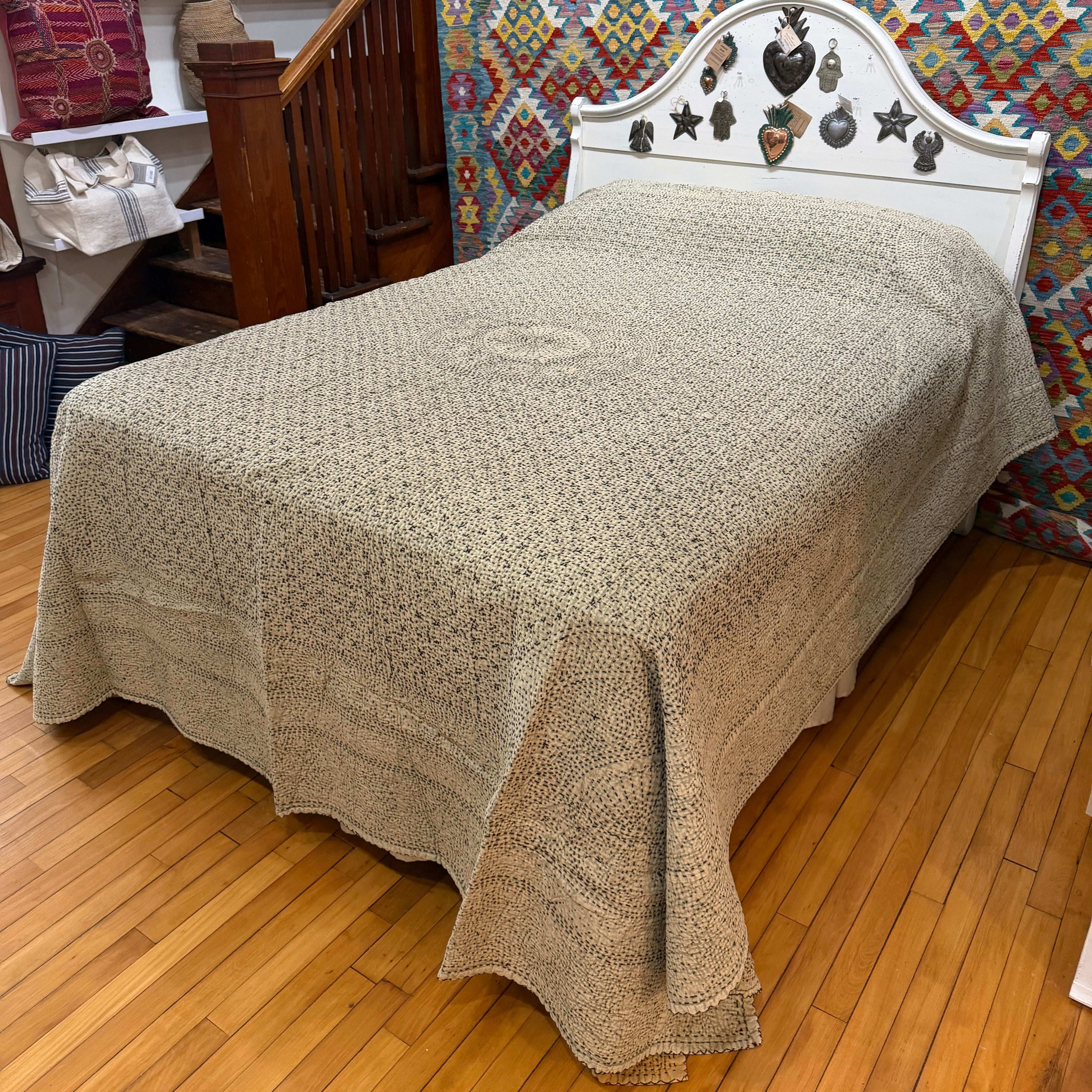 Hand Stitched Stone Grey Cotton Queen Quilt India