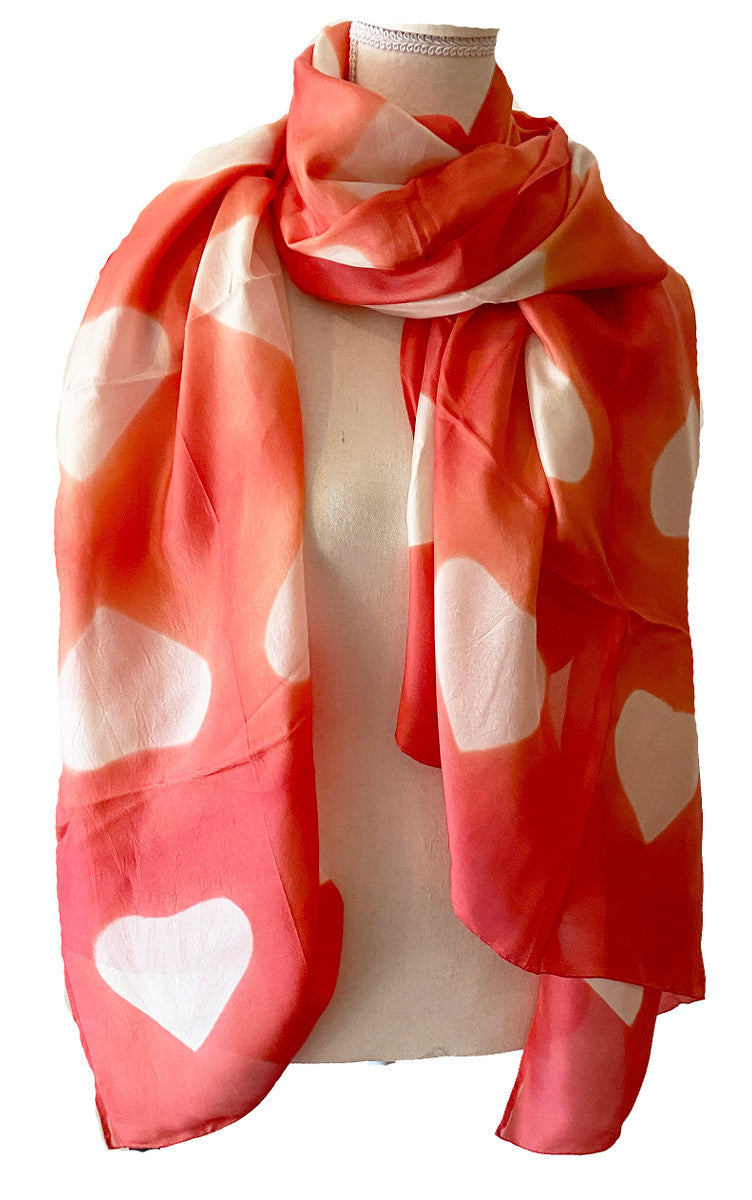 Shibori Silk Heart Scarf/Shawl Salmon Pink India