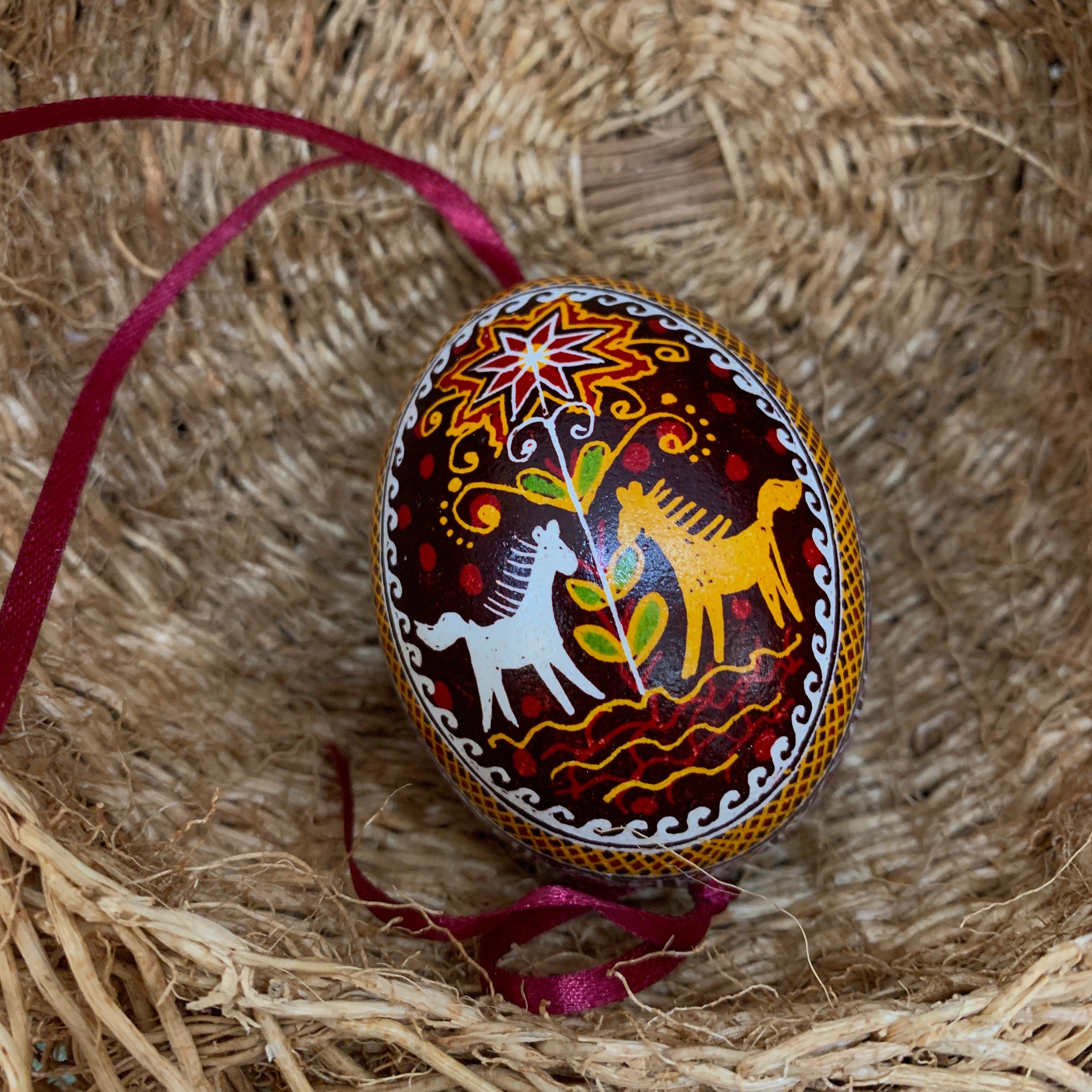 Hand Painted Pysanka Maroon Deer Easter Egg Ukraine