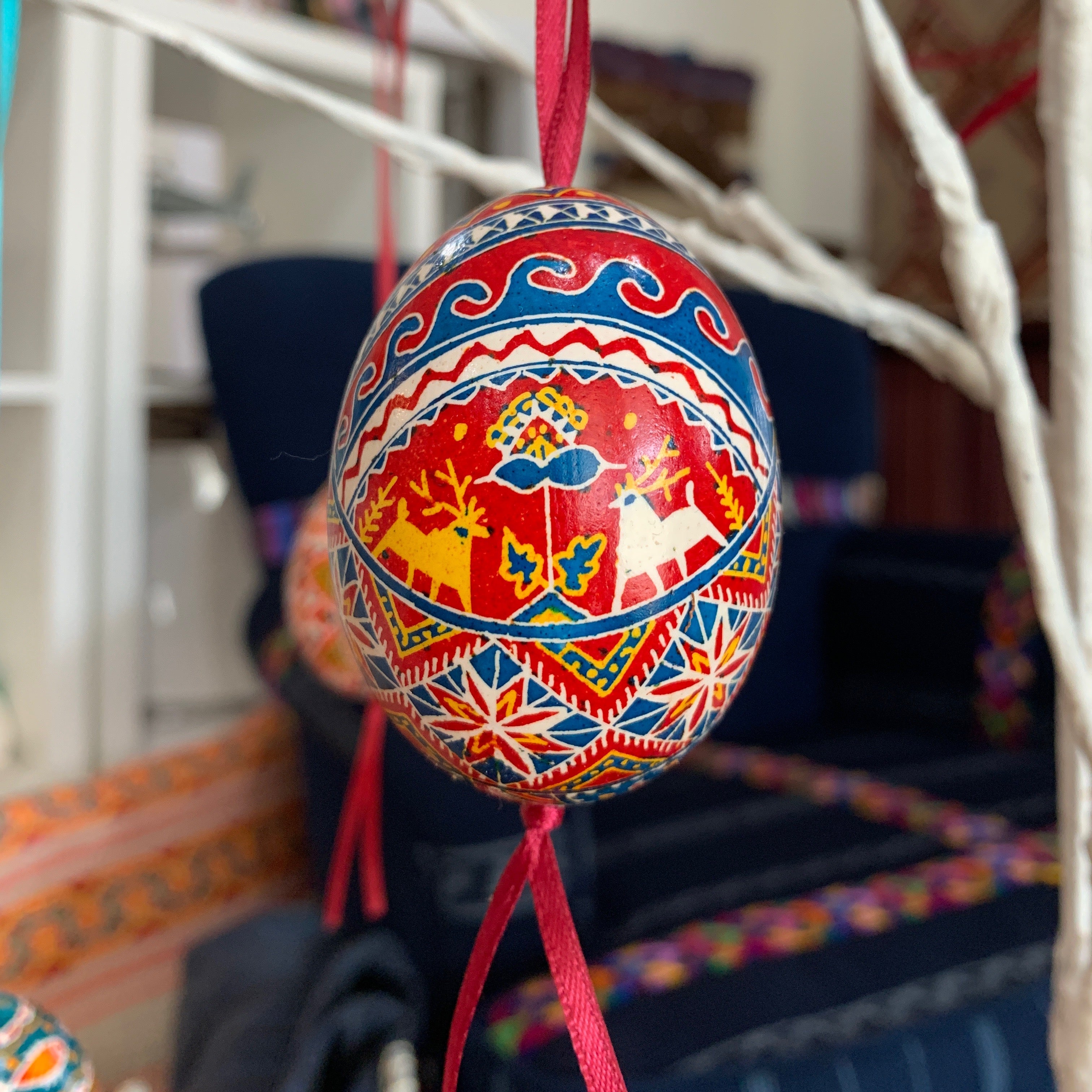 Hand Painted Pysanka Dark Blue Fish Easter Egg Ukraine