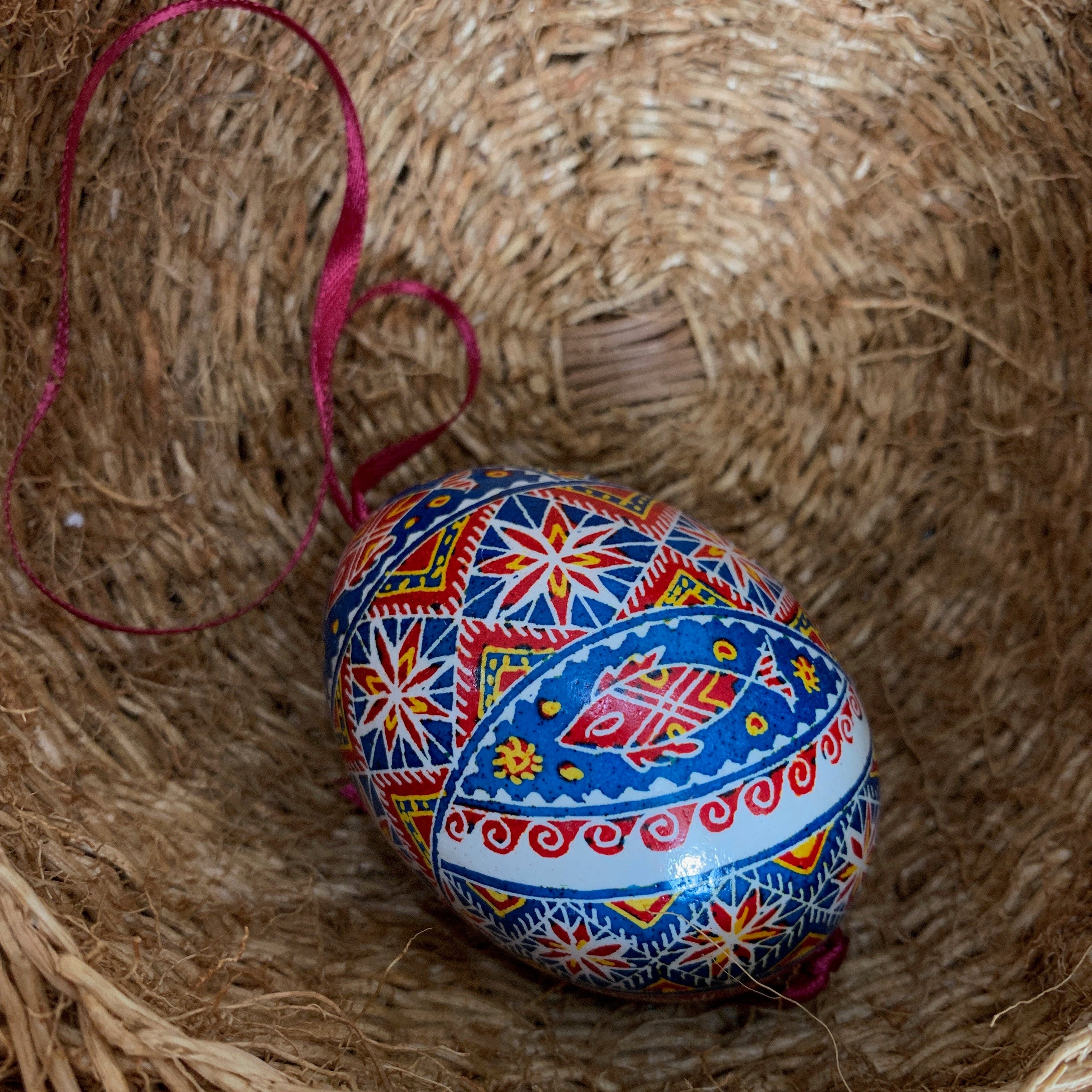 Hand Painted Pysanka Dark Blue Fish Easter Egg Ukraine