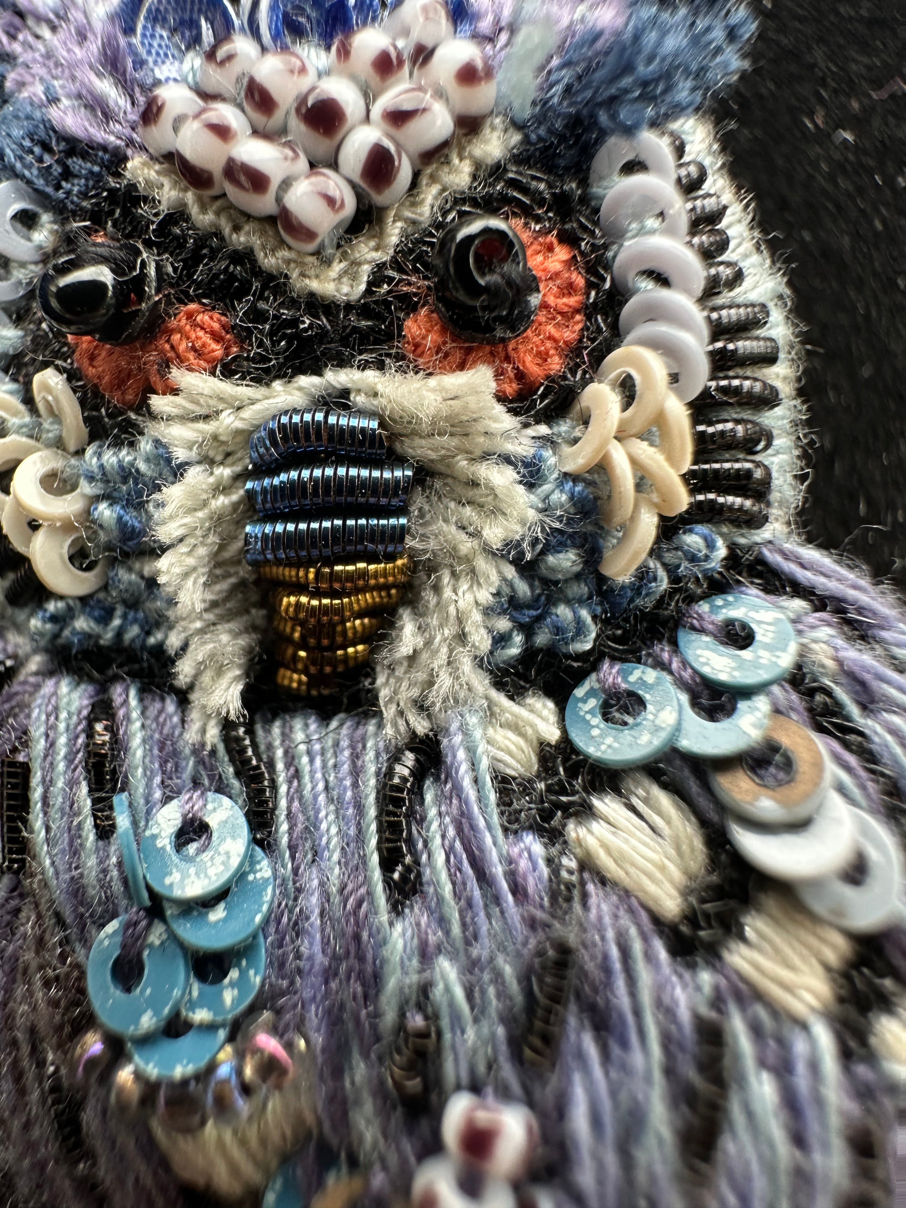 Embroidered & Beaded Brooch - Southern White Faced Owl