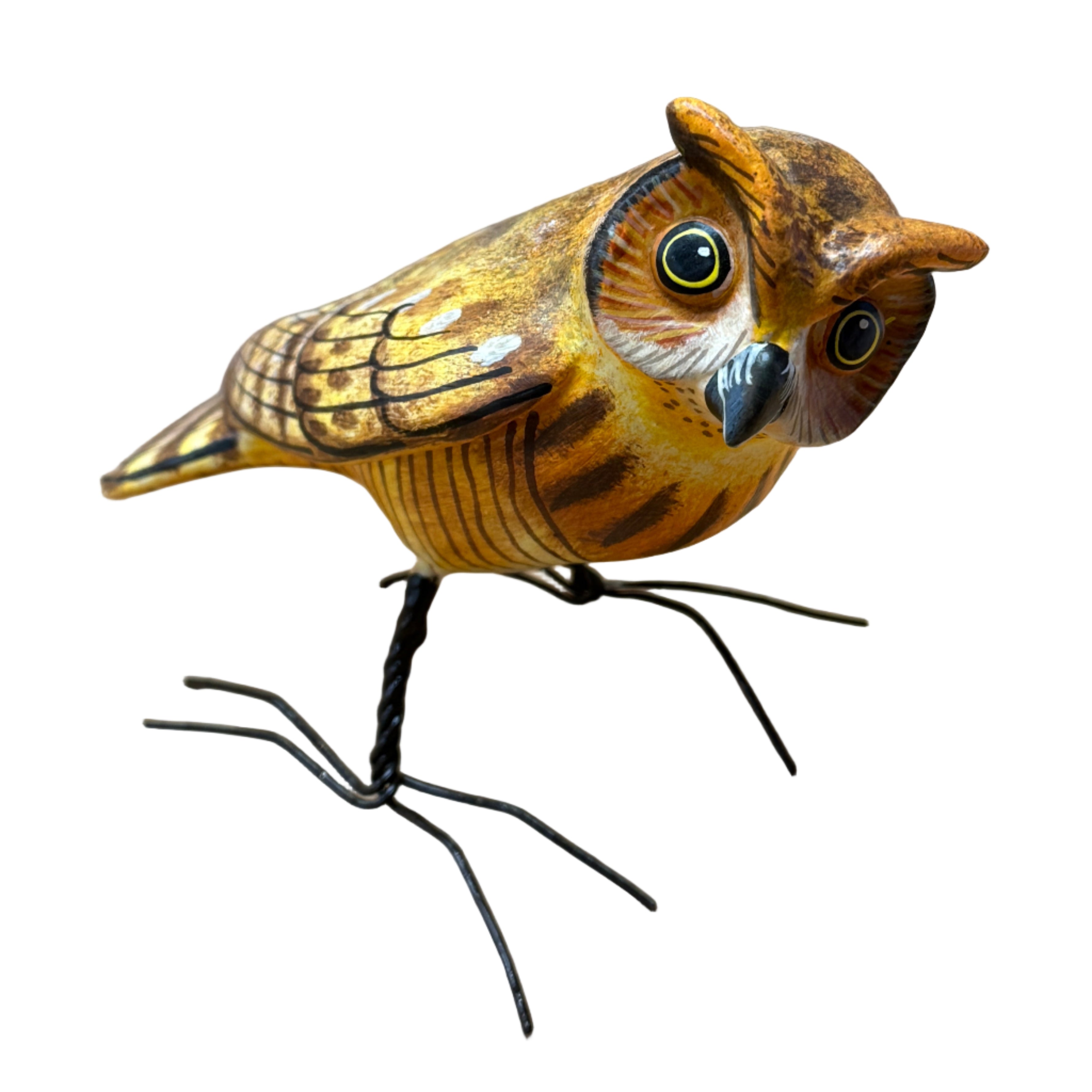 Great Horned Owl Painted Ceramic Bird Guatemala