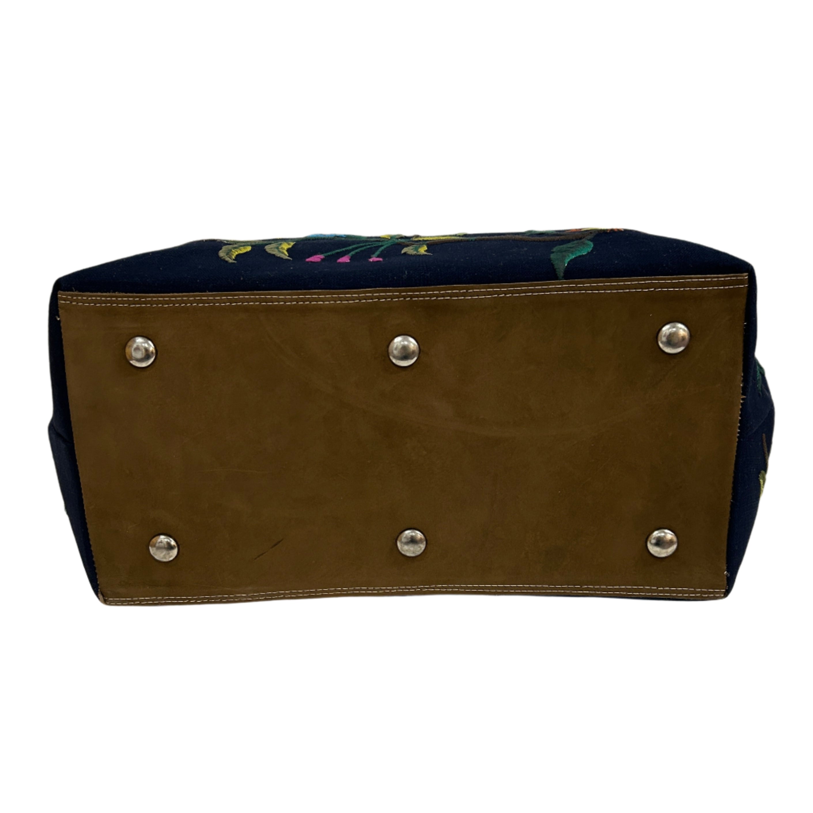 Handwoven Embroidered Indigo with Leather Santiago Satchel Guatemala