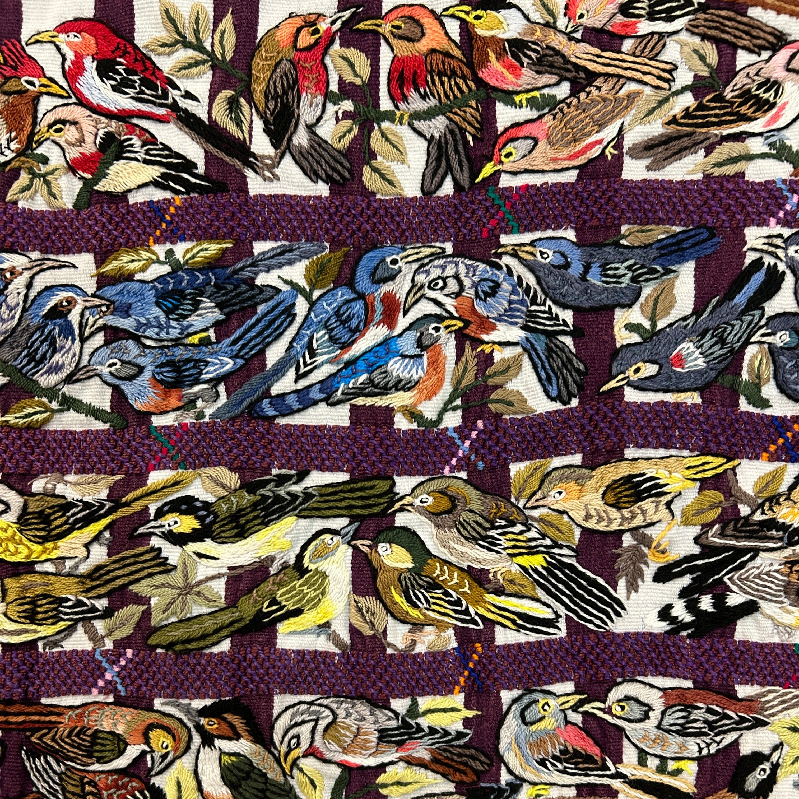 Traditional Bird Hand Embroidery on Cotton Guatemala (14" x 26")