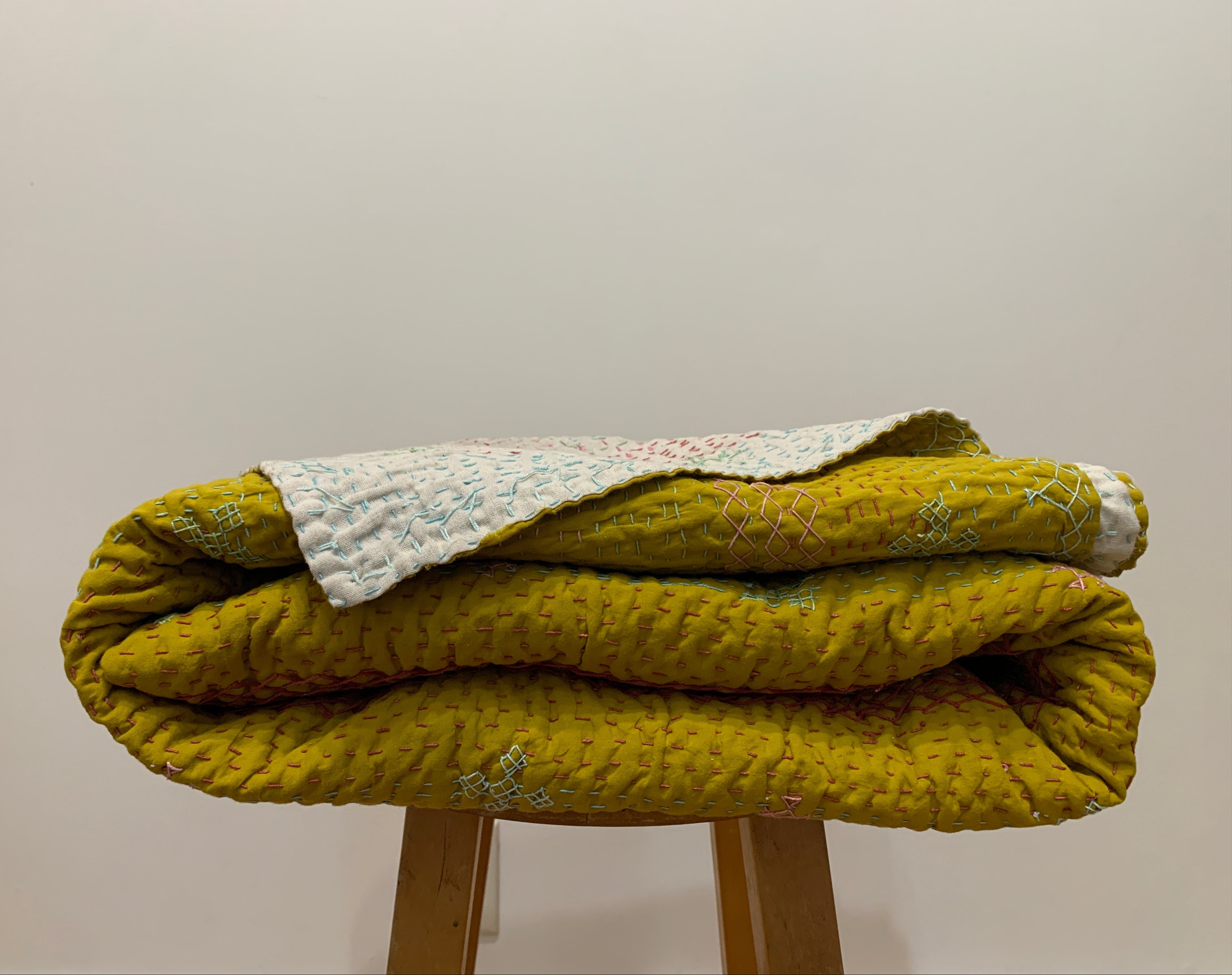 Hand Stitched Ralli Quilt Single India - Gold