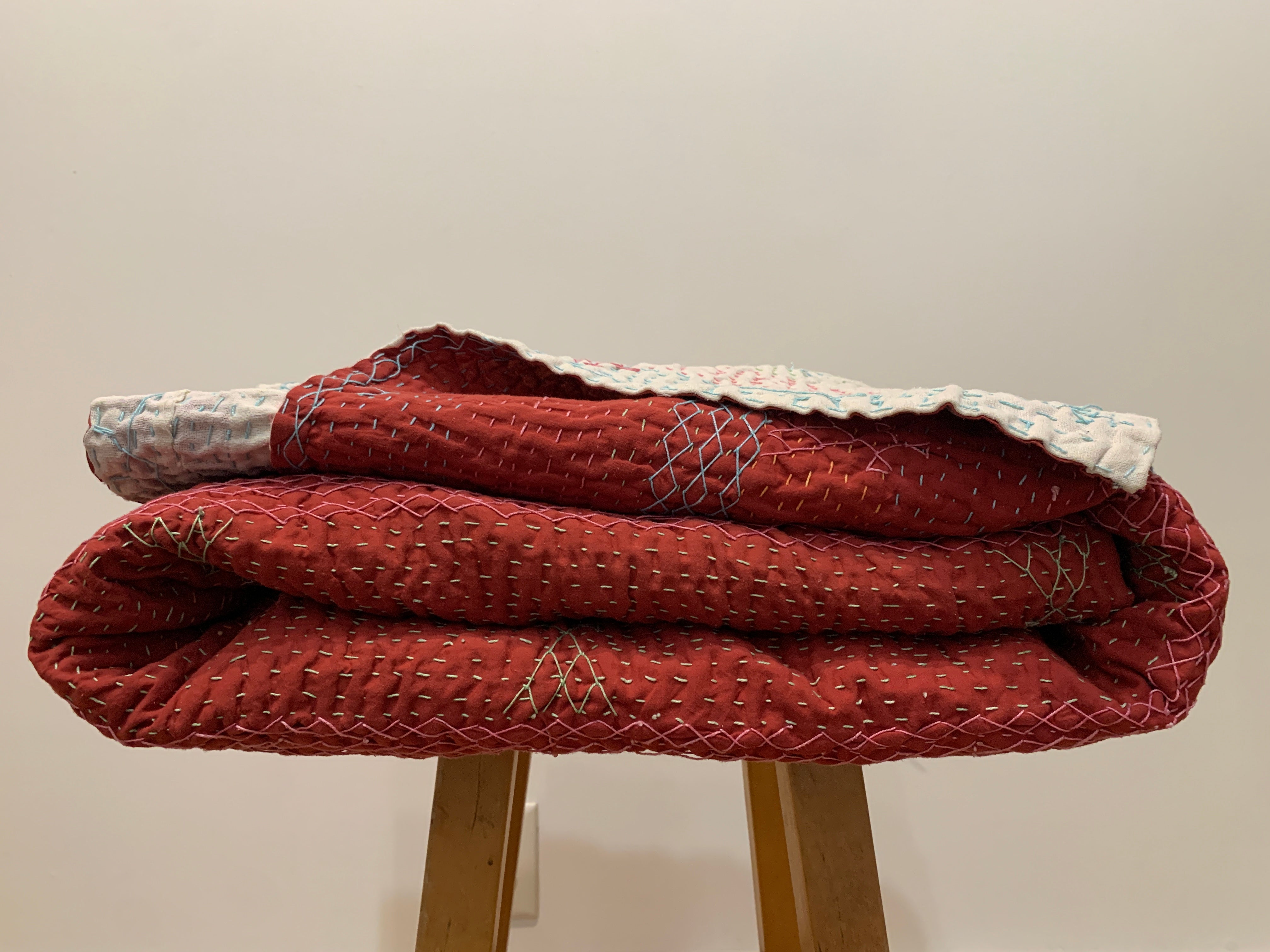 Hand Stitched Ralli Quilt Single India - Red