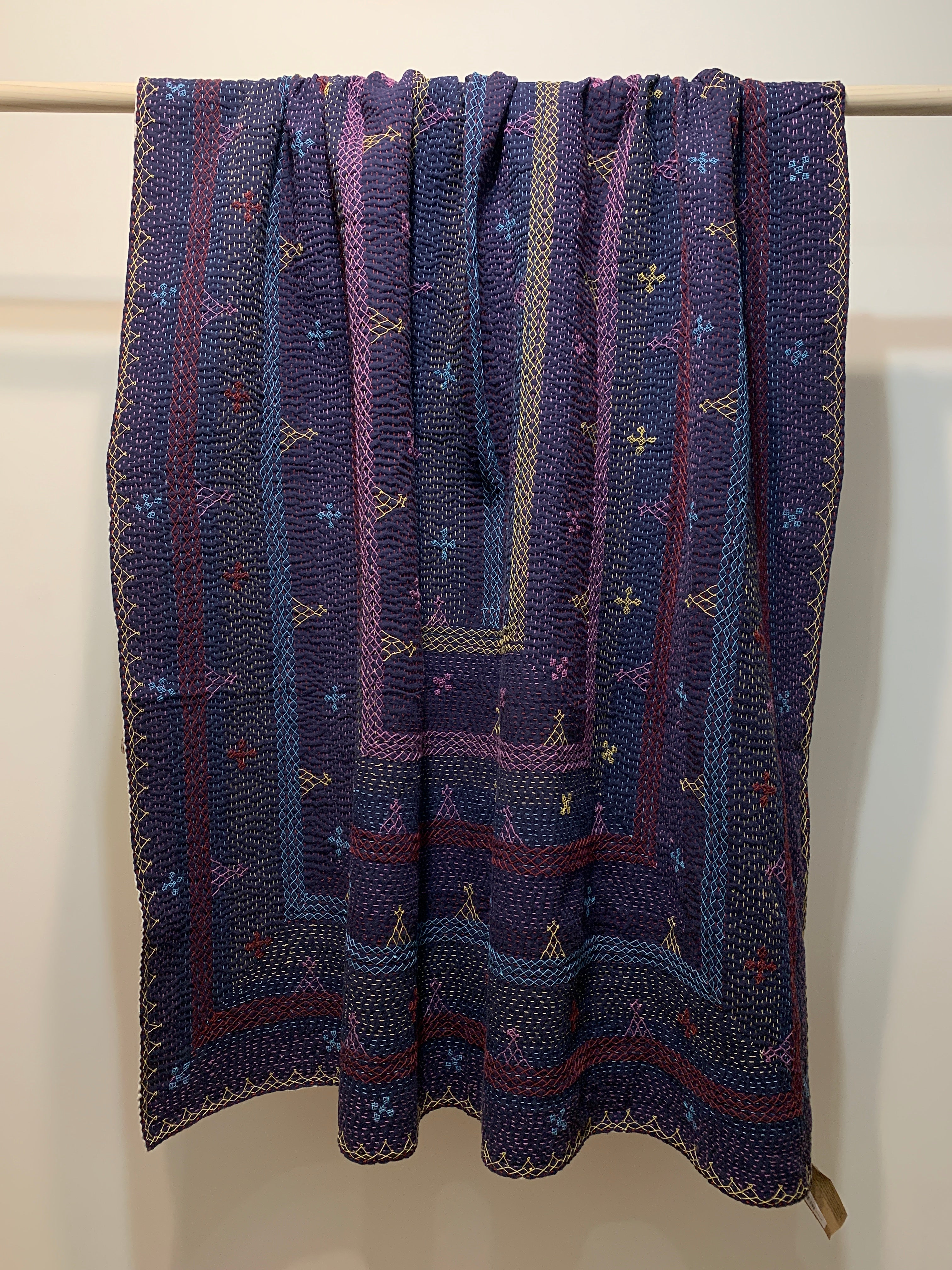 Hand Stitched Ralli Quilt Single India - Navy