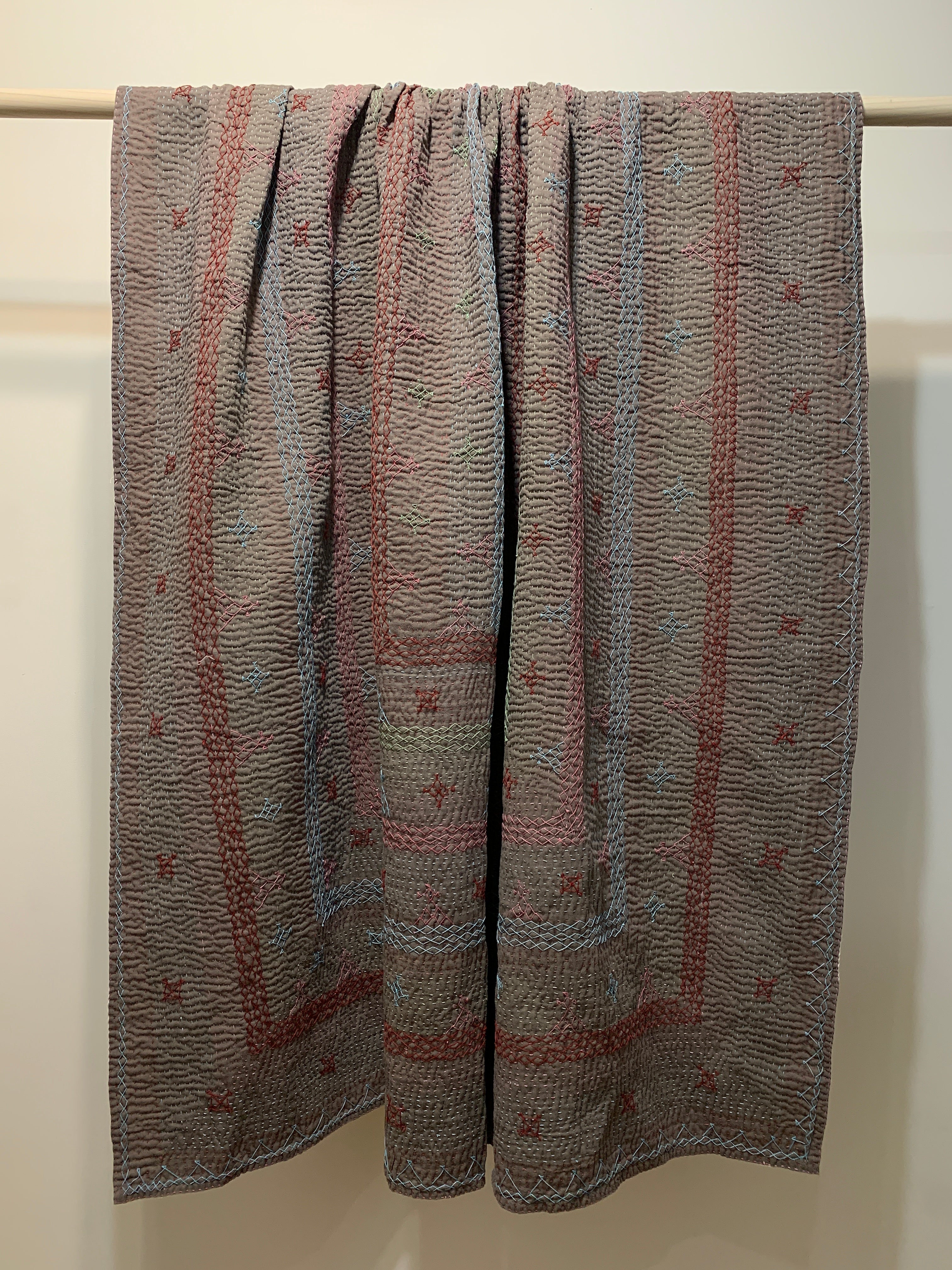 Hand Stitched Ralli Quilt Single India - Grey