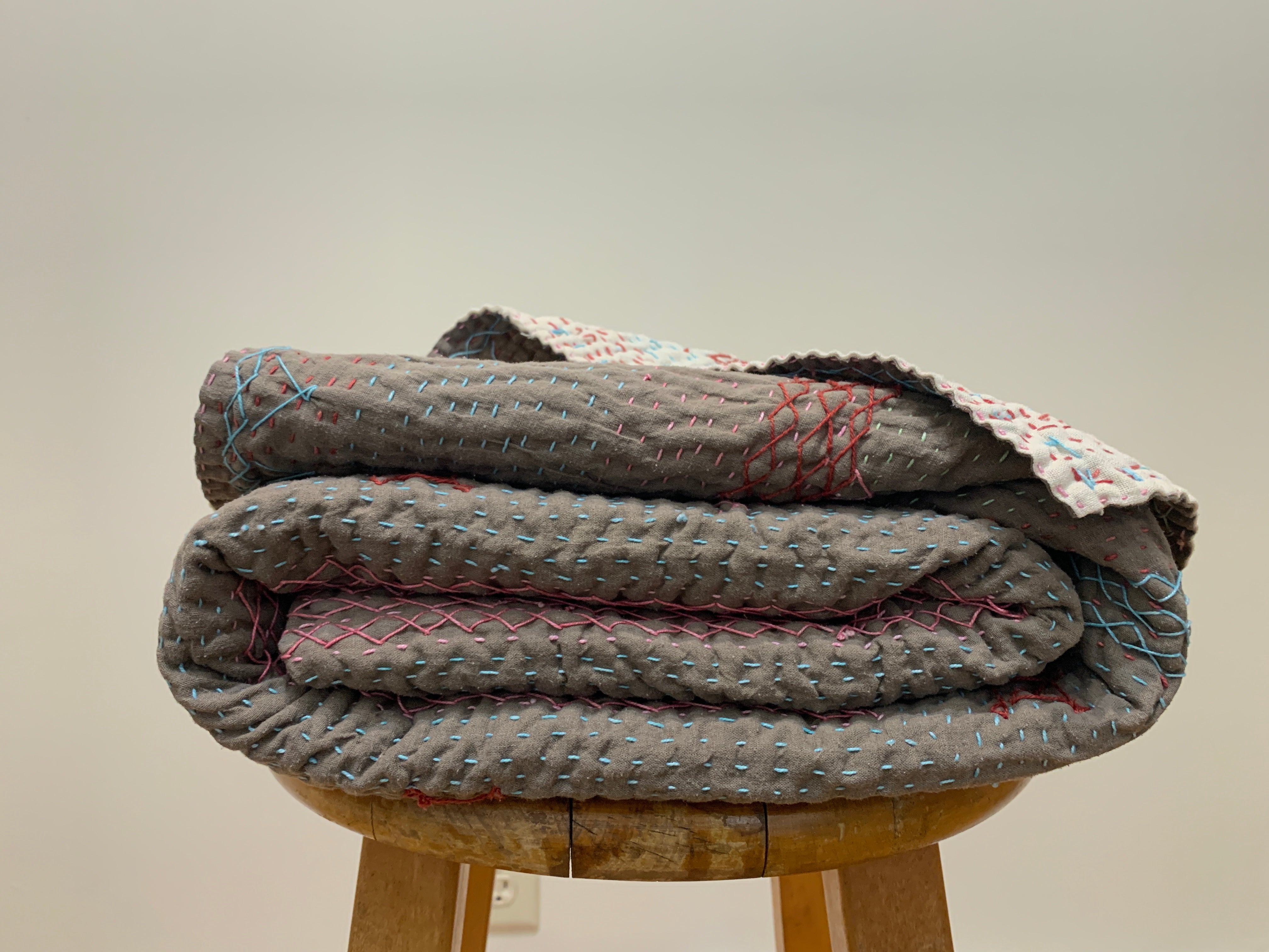 Hand Stitched Ralli Quilt Single India - Grey