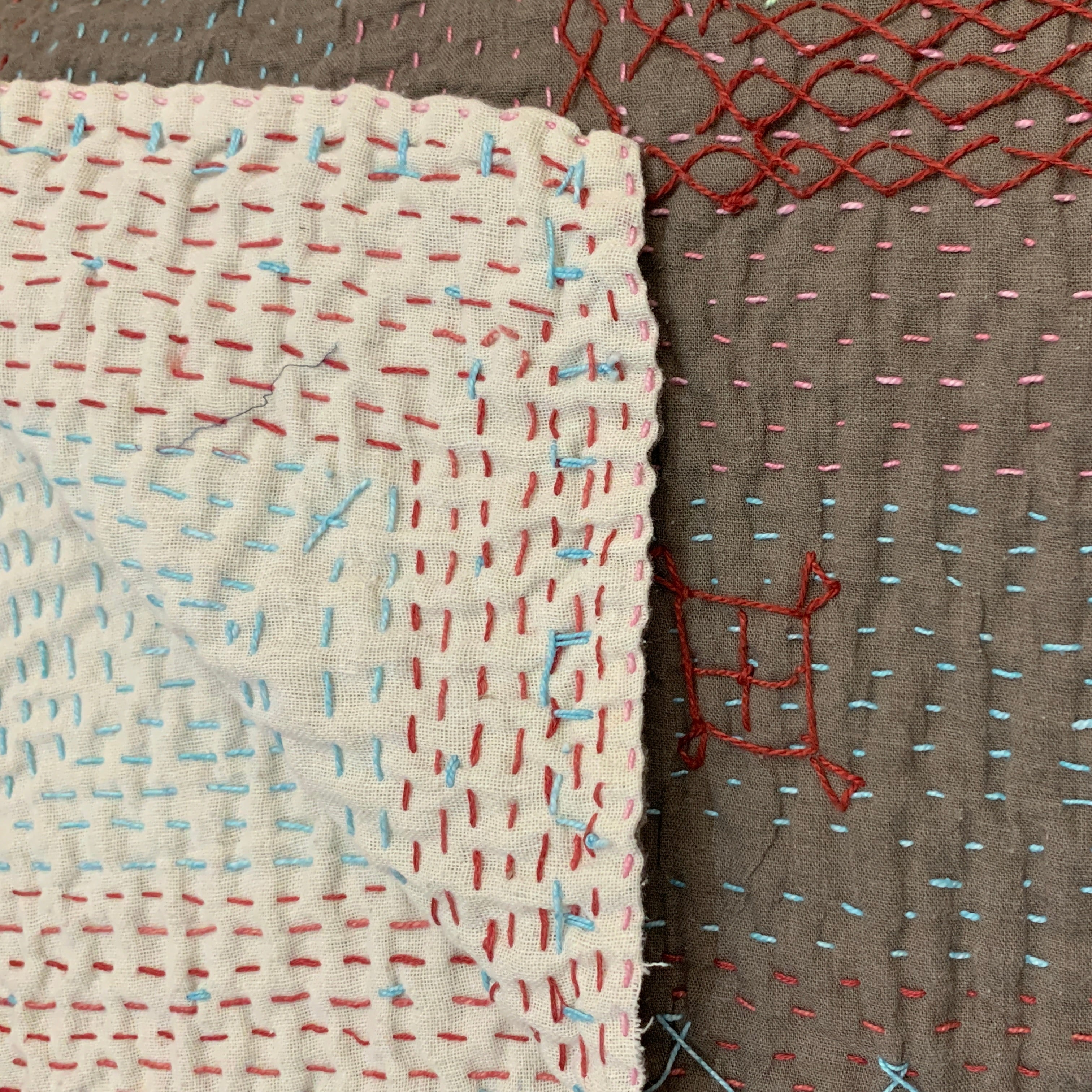 Hand Stitched Ralli Quilt Single India - Grey