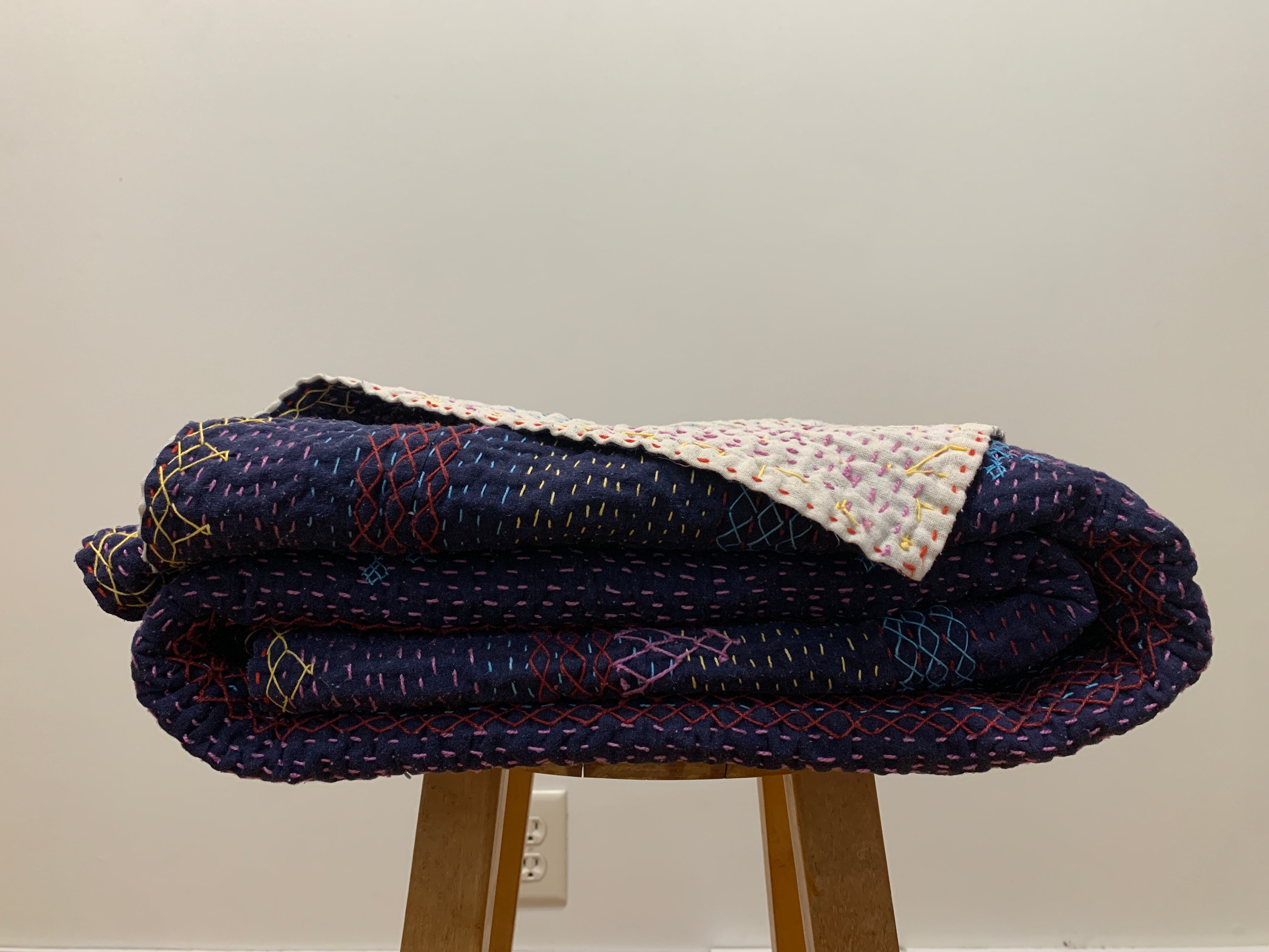 Hand Stitched Ralli Quilt Single India - Navy
