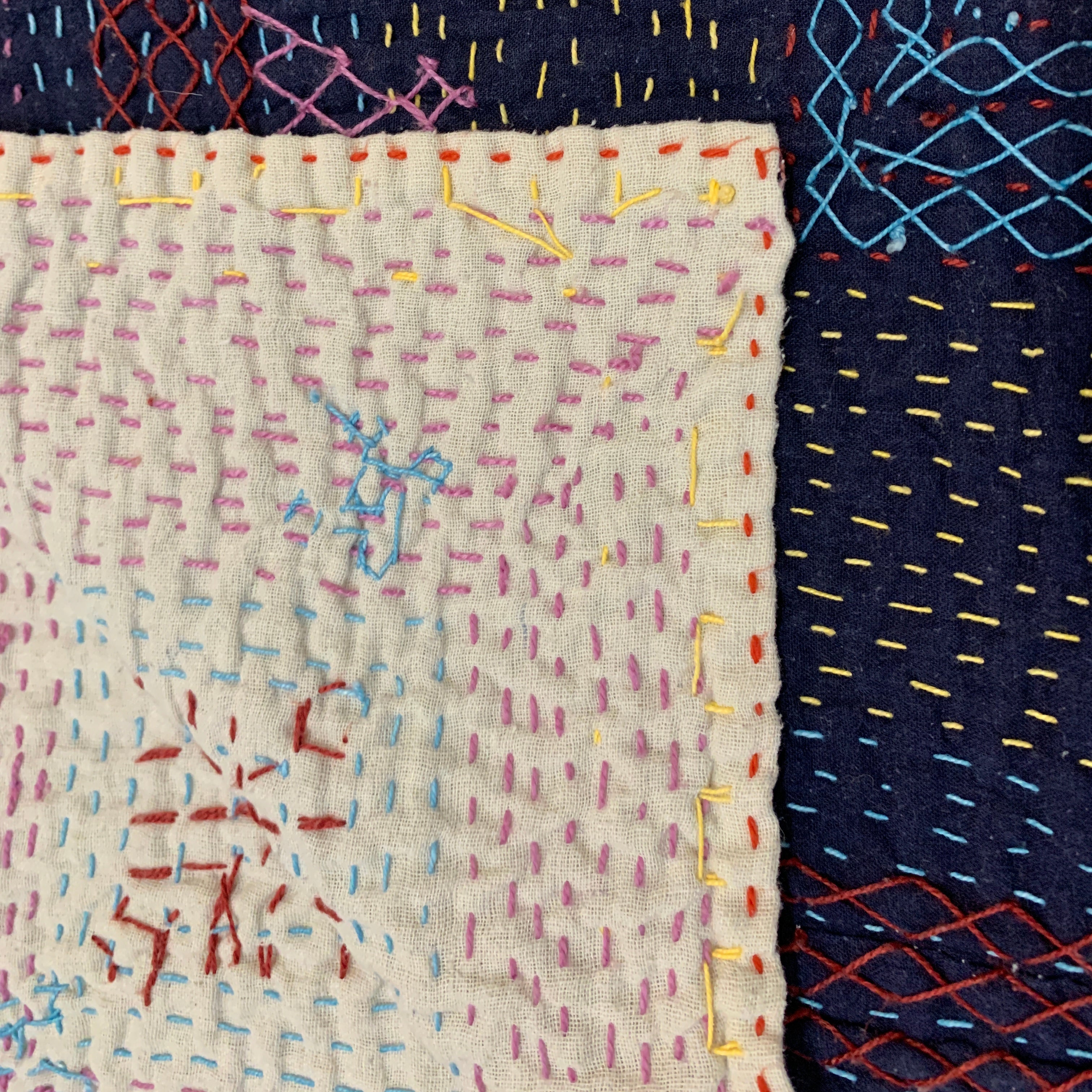 Hand Stitched Ralli Quilt Single India - Navy