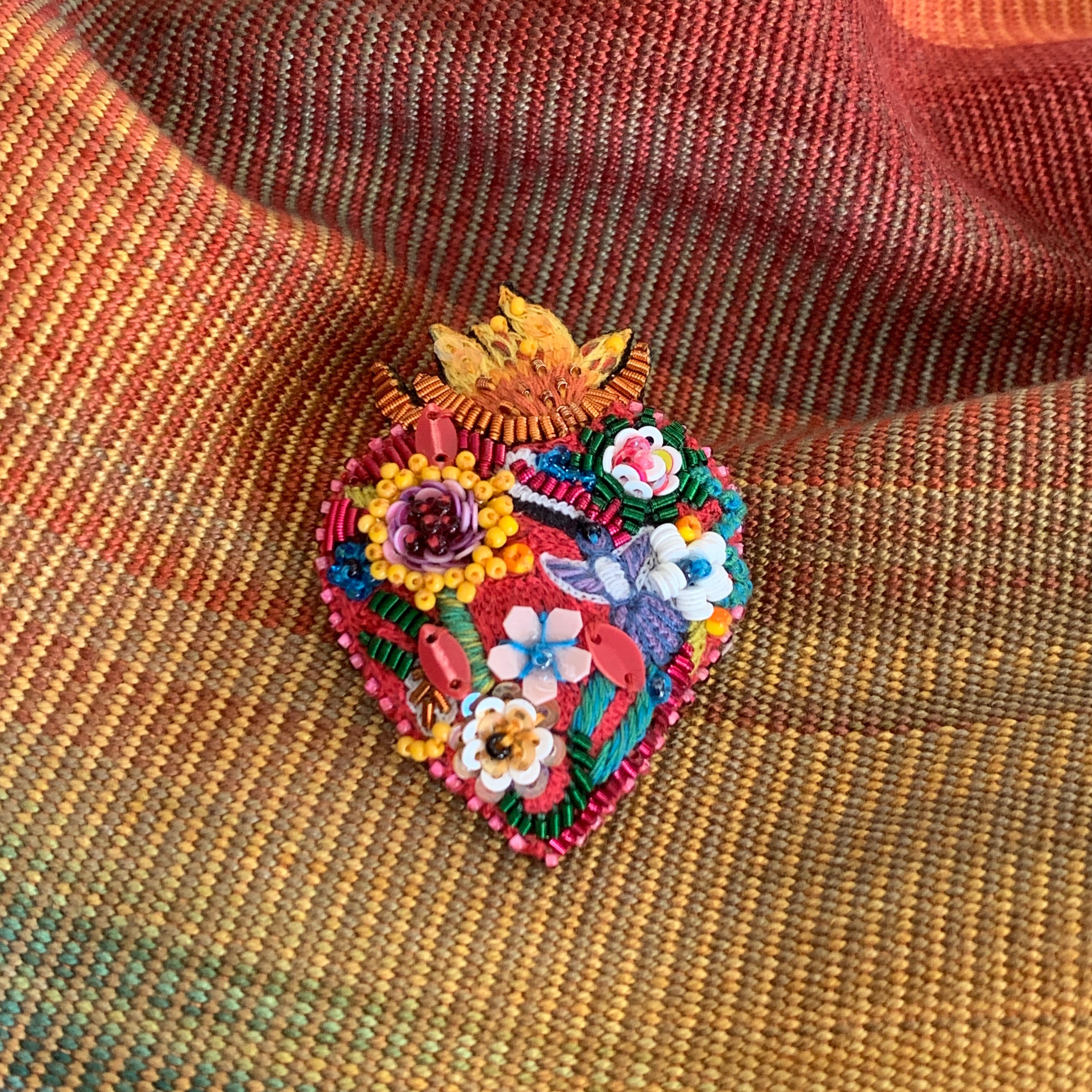 Embroidered Brooch - Flaming Heart India